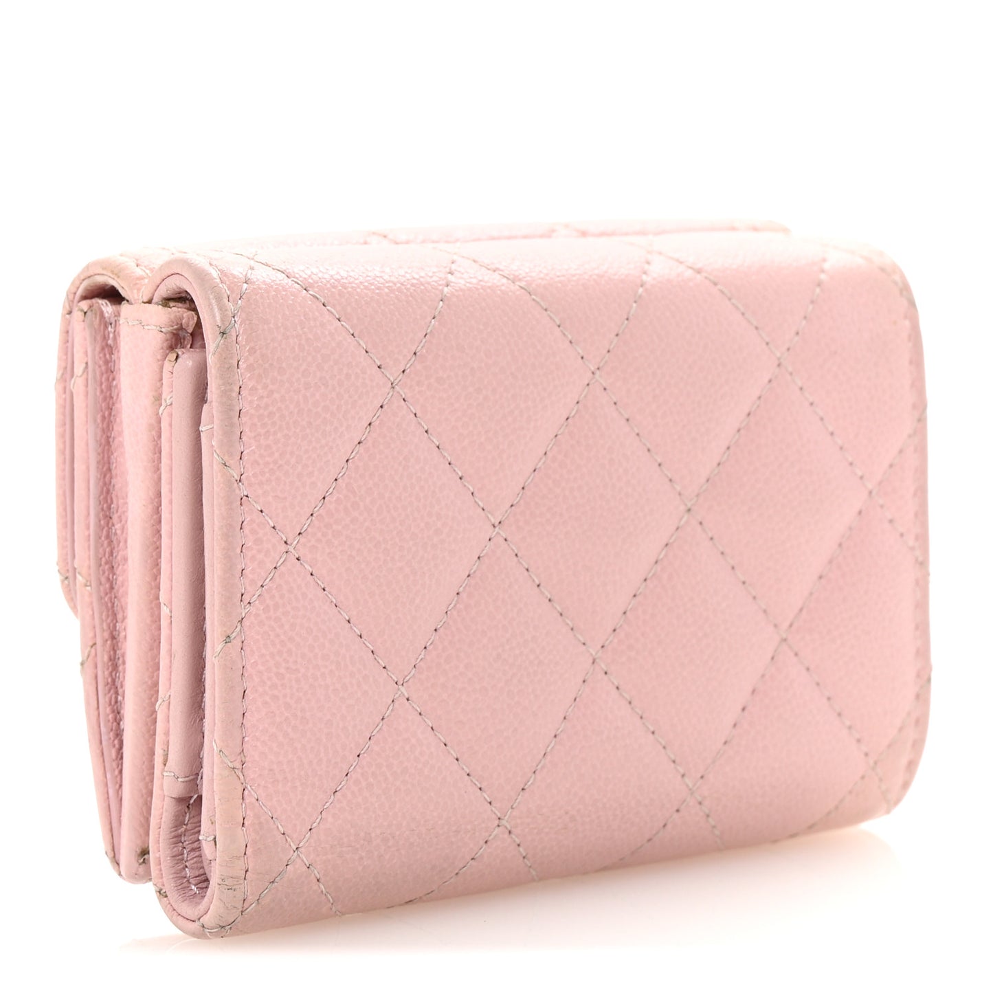 Caviar Quilted Studded CC Double Flap Wallet Light Pink