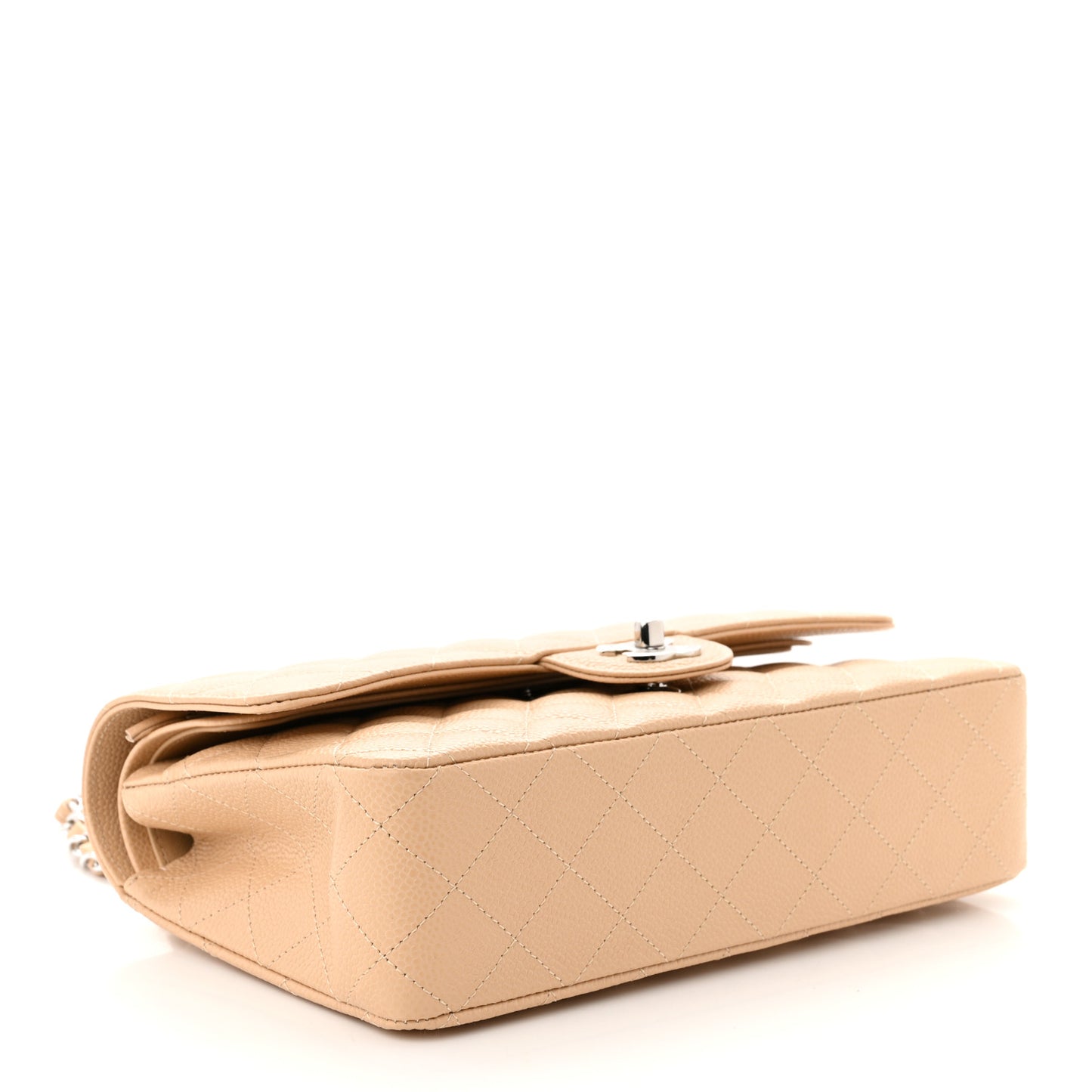 Caviar Quilted Medium Double Flap Beige