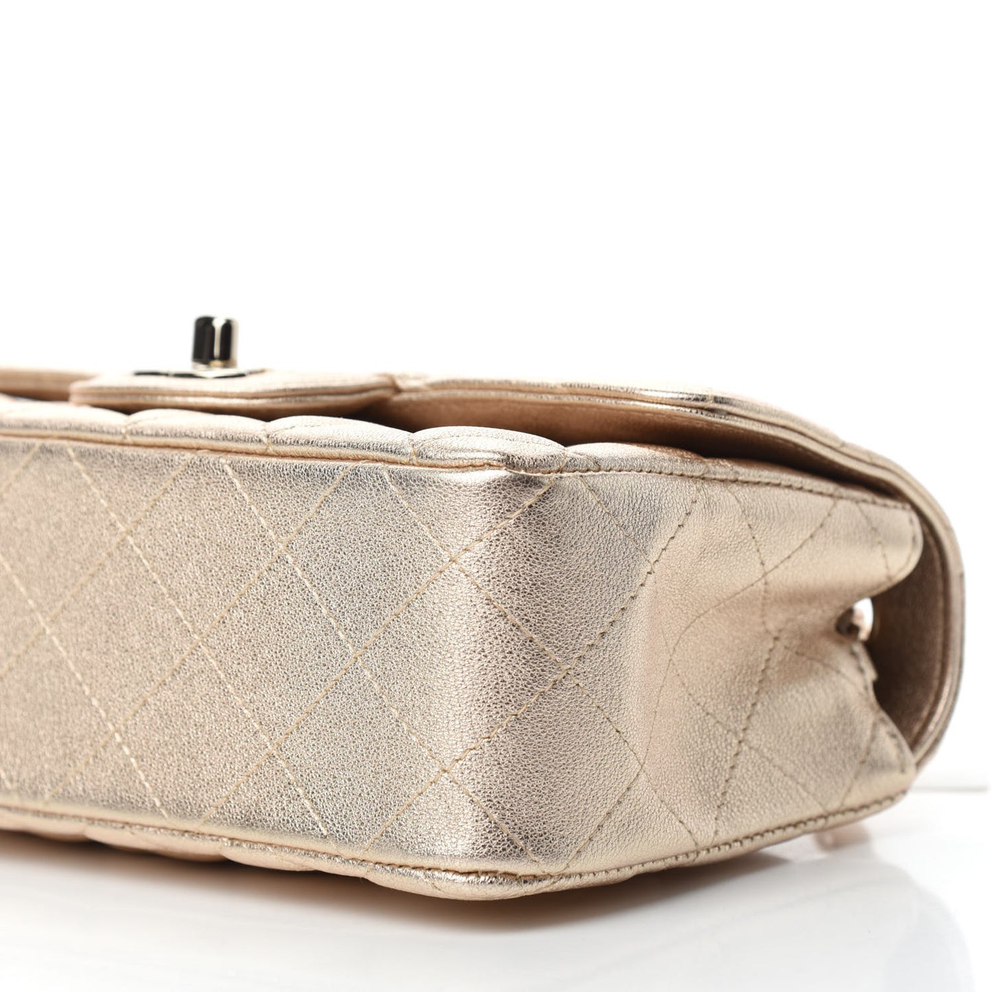 Metallic Lambskin Quilted Mini Rectangular Flap Gold