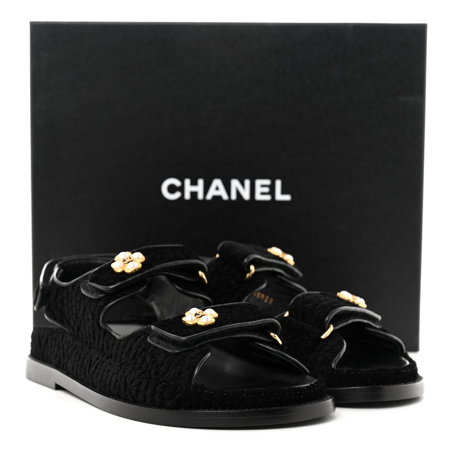 Tweed Velcro Dad Sandals 35 Black