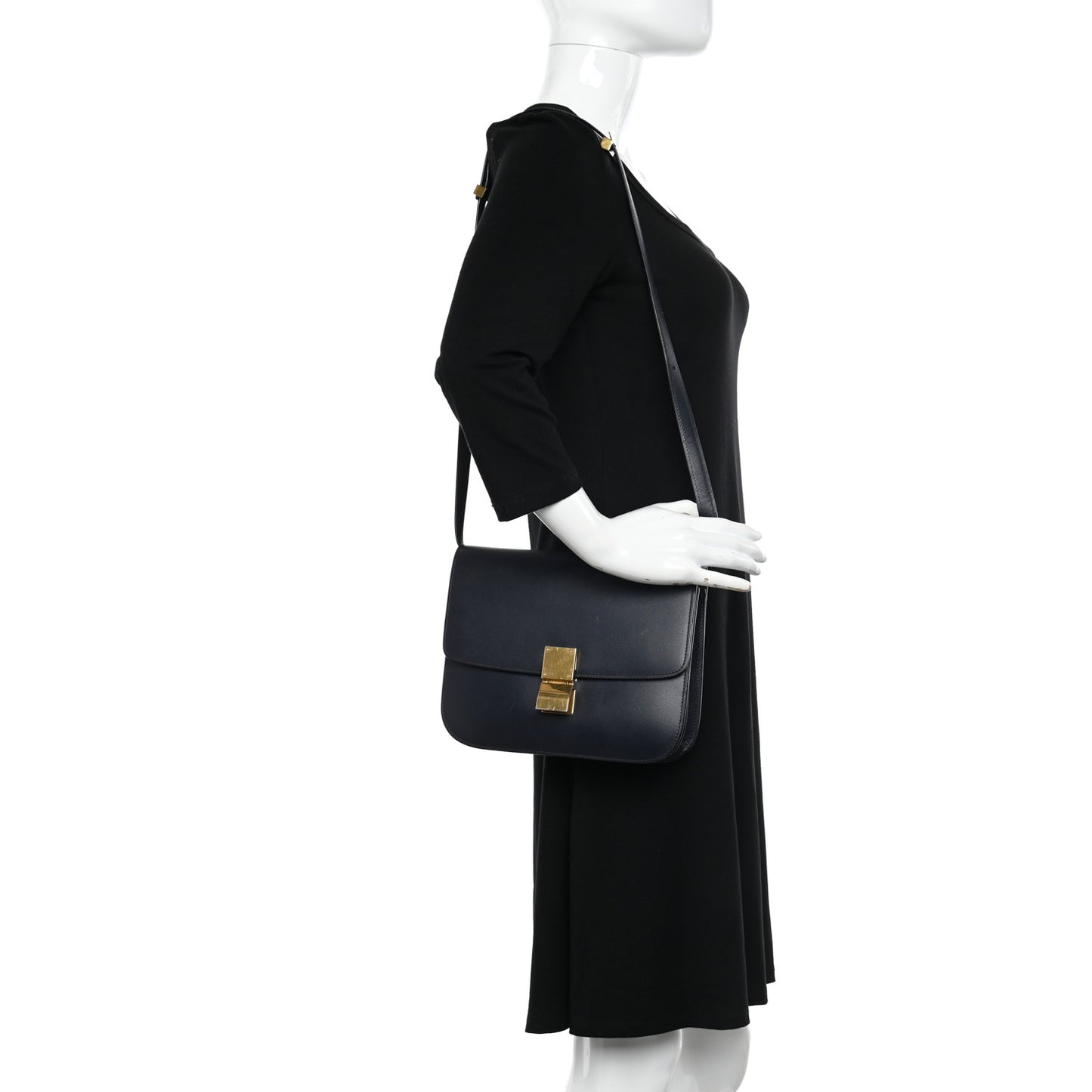 Box Calfskin Medium Classic Box Flap Bag Navy