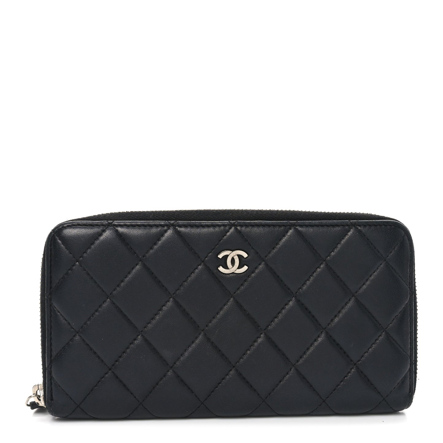 Lambskin Quilted Large Gusset Zip Around Wallet Black