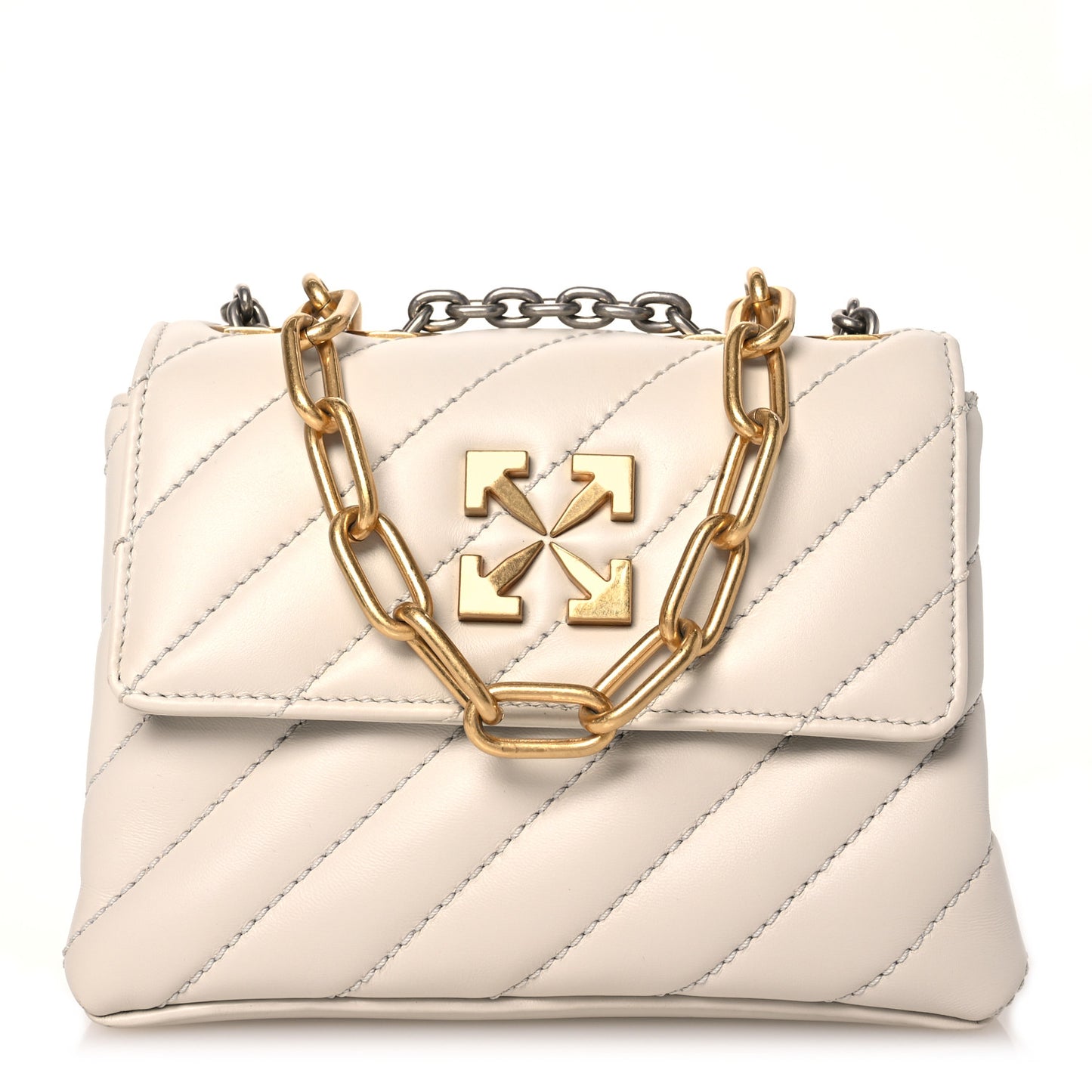 Calfskin Diagonal Quilted Jackhammer 19 Shoulder Bag White