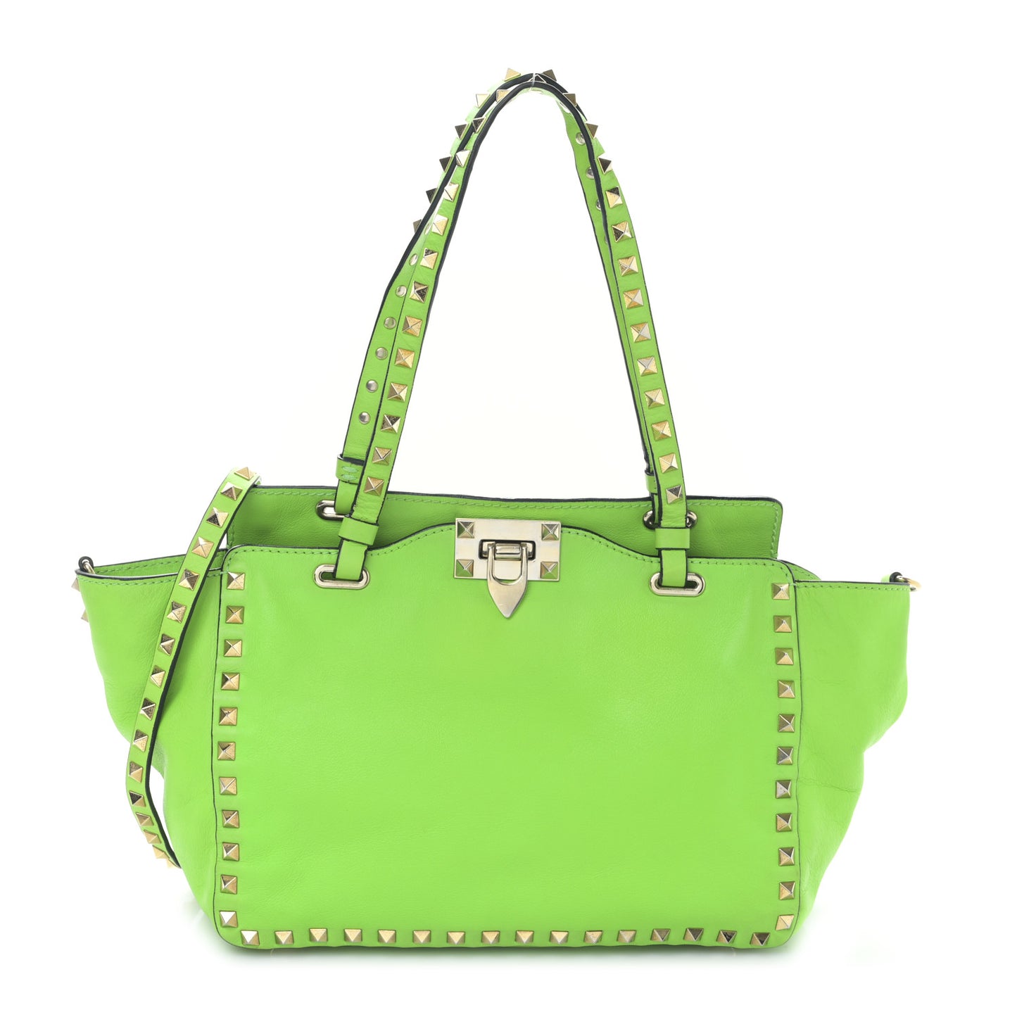 Vitello Small Rockstud Tote Green Fluo