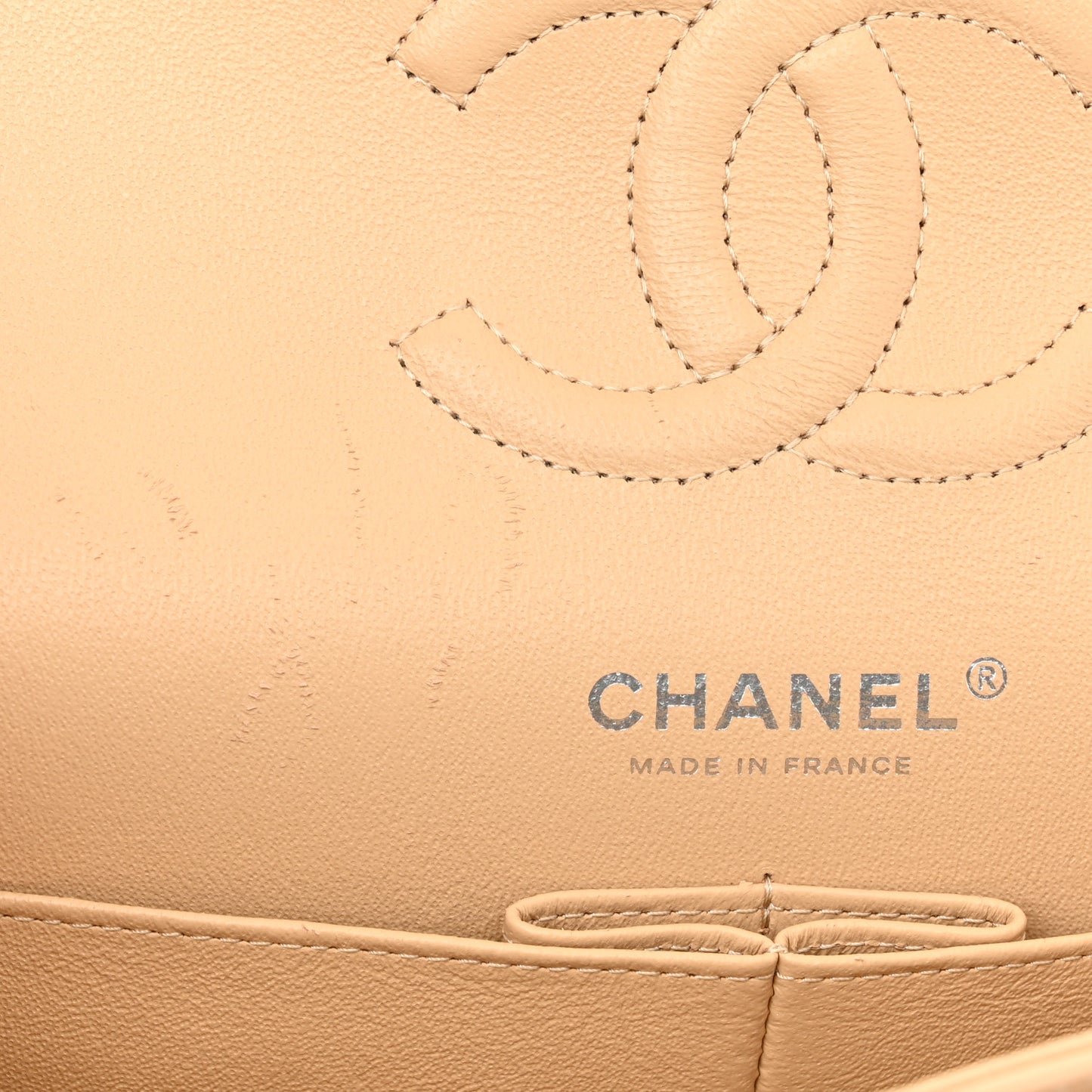 Lambskin Quilted Medium Double Flap Beige