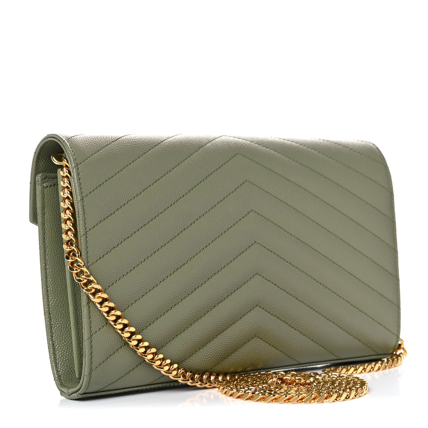 Grain De Poudre Matelasse Chevron Monogram Chain Wallet Pistachio