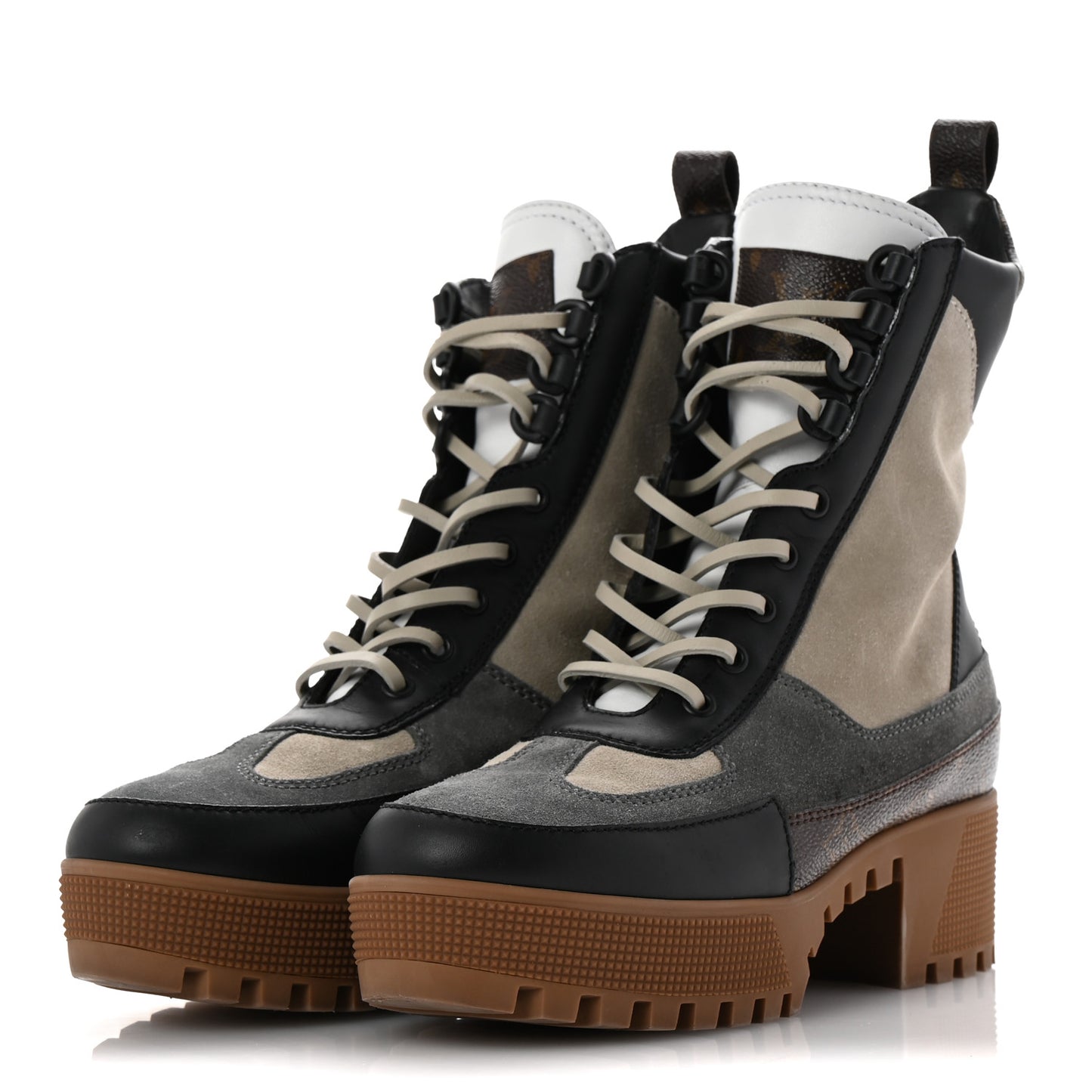 Suede Calfskin Monogram Laureate Platform Desert Boots 37.5 Grey