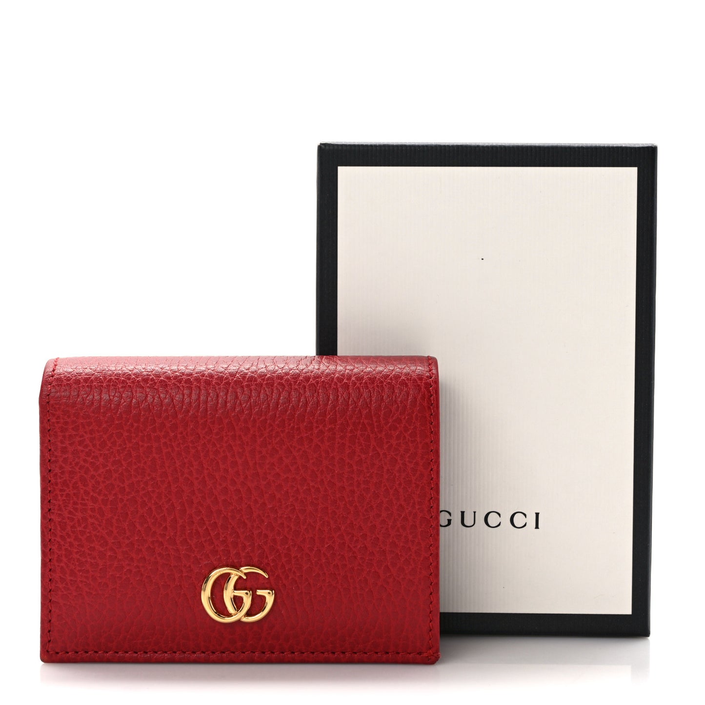 Pebbled Calfskin GG Marmont Card Case Hibiscus Red