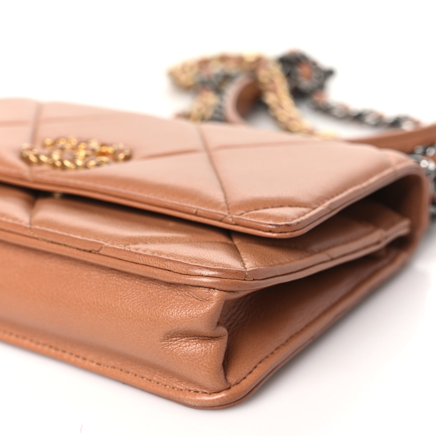 Lambskin Quilted Chanel 19 Wallet On Chain WOC Brown