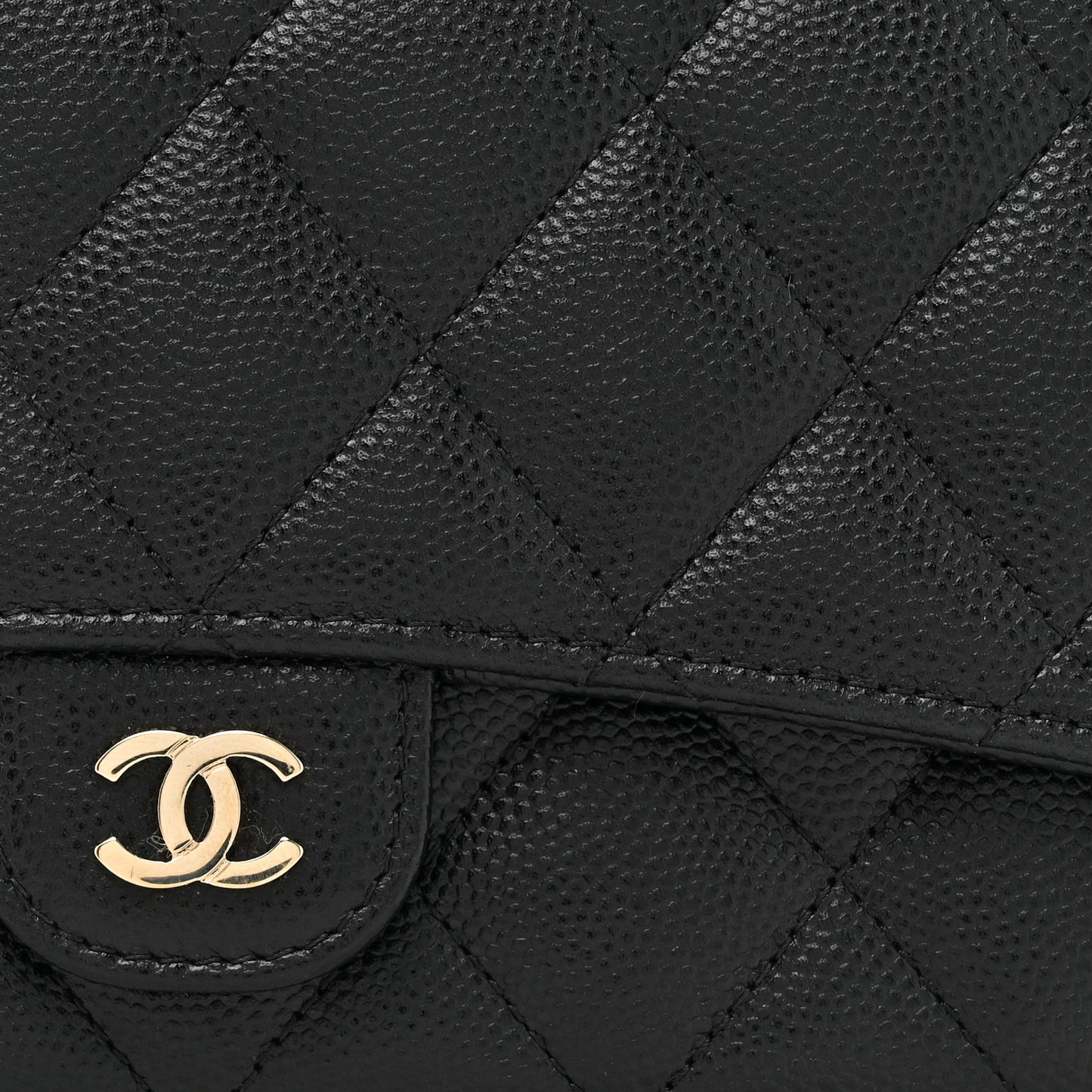 Caviar Quilted Phone Holder Wallet on Removable Chain Black