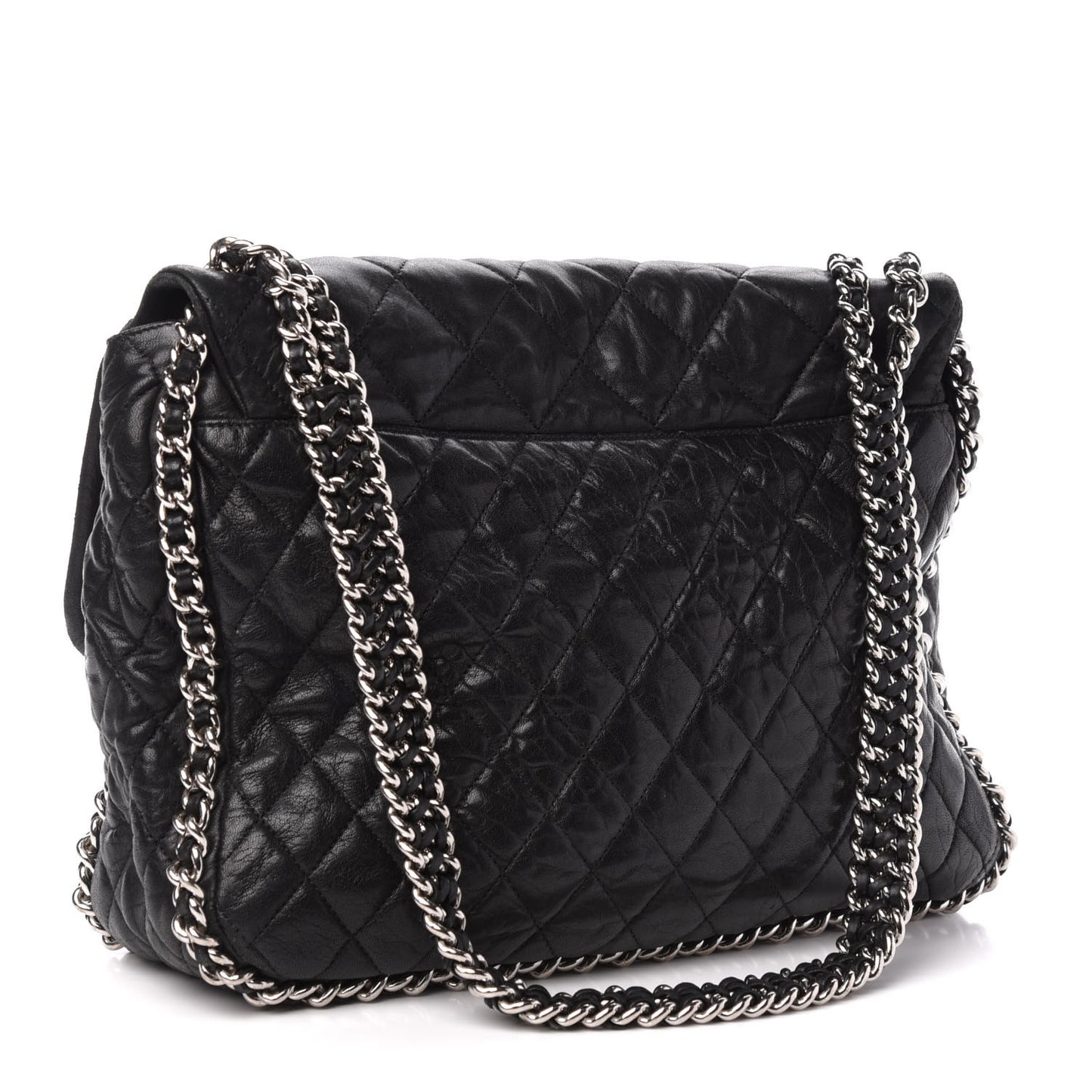 Washed Lambskin Quilted Maxi Chain Around Flap Black