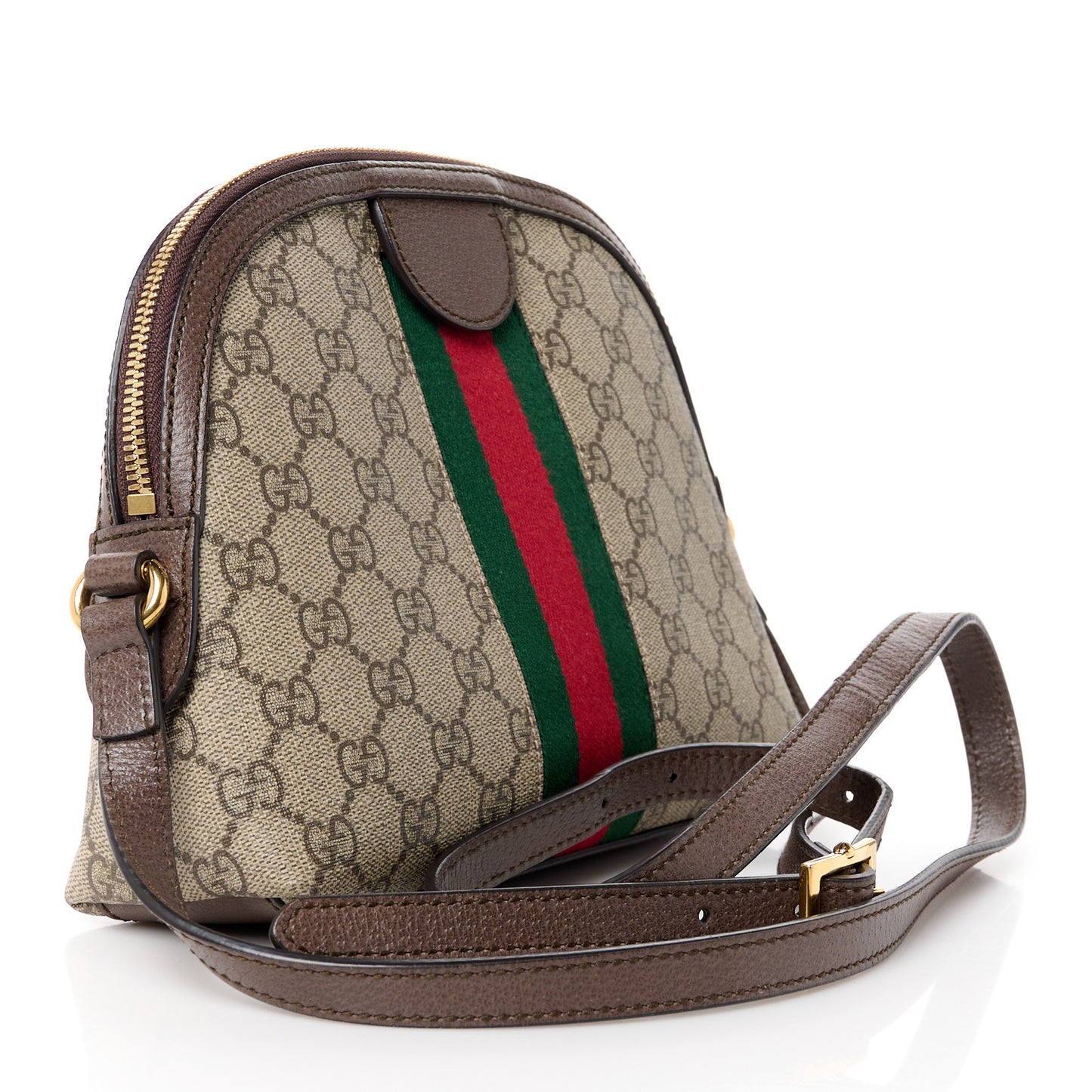 GG Supreme Monogram Textured Dollar Calfskin Web Small Ophidia Dome Shoulder Bag Beige Ebony New Acero