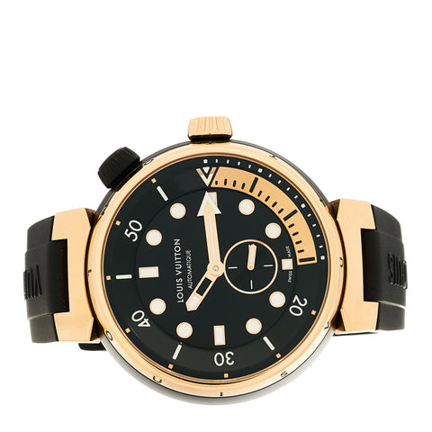 Stainless Steel 18K Rose Gold Rubber 44mm Tambour Street Diver Automatic Watch Black