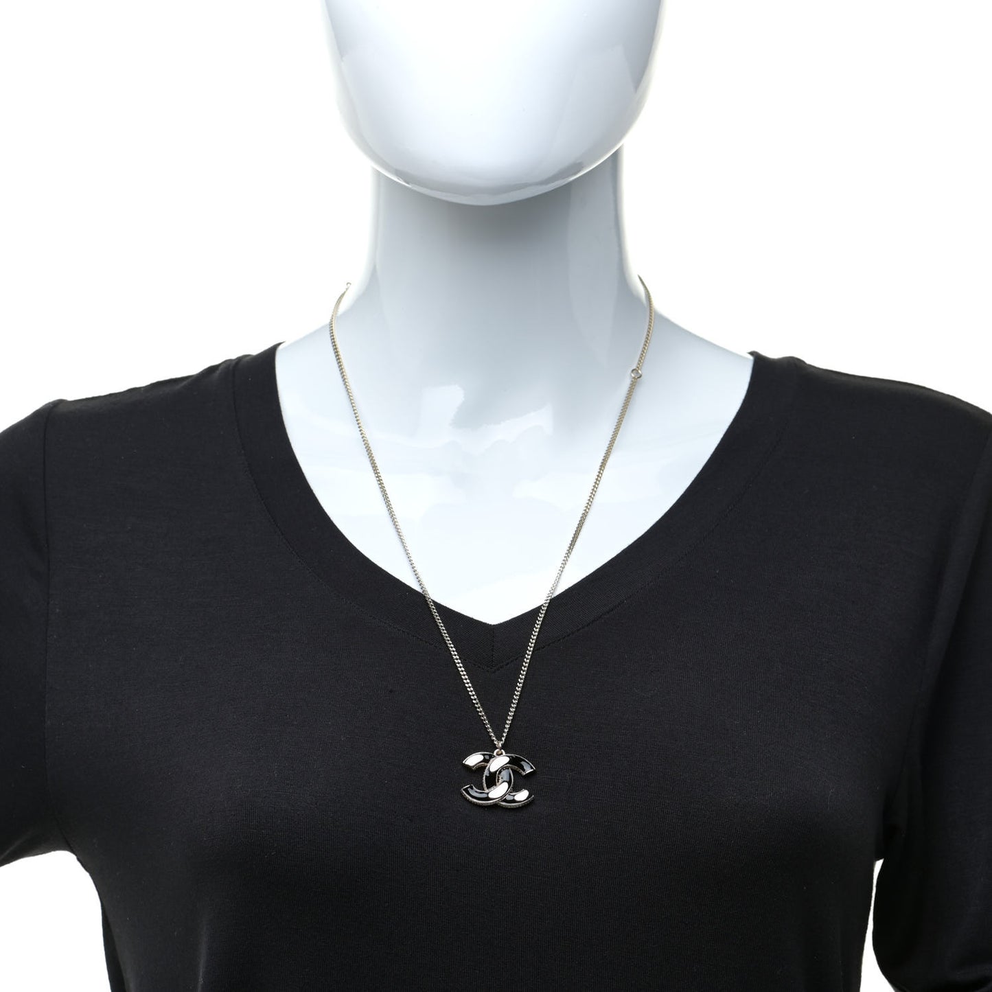Enamel CC Pendant Necklace Black Light Gold