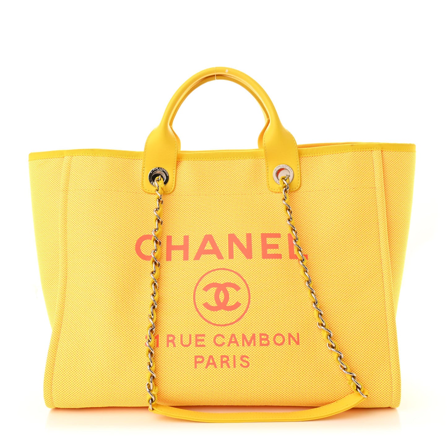 Mixed Fibers Calfskin Deauville Medium Tote Yellow Orange