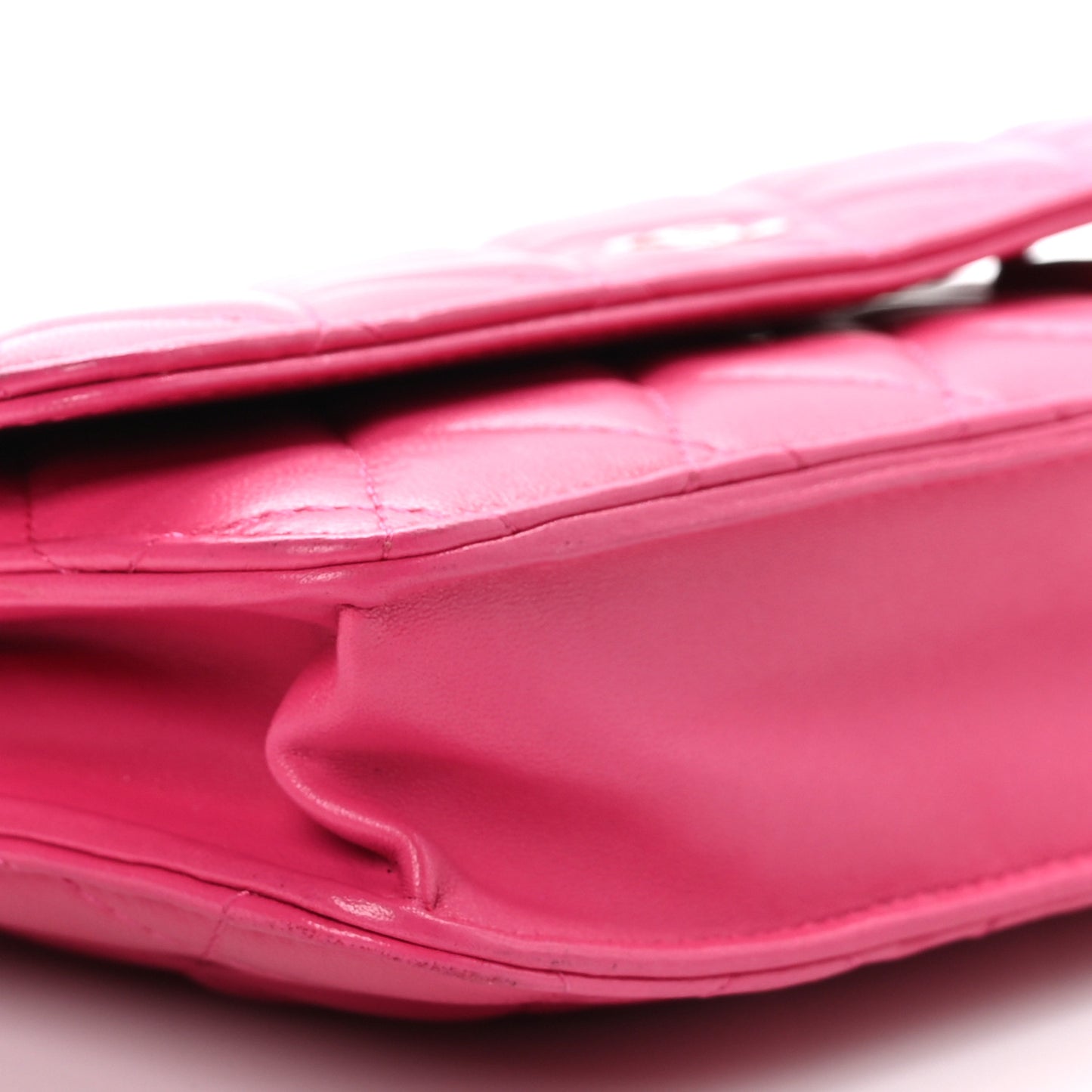 Lambskin Quilted Wallet On Chain WOC Dark Pink