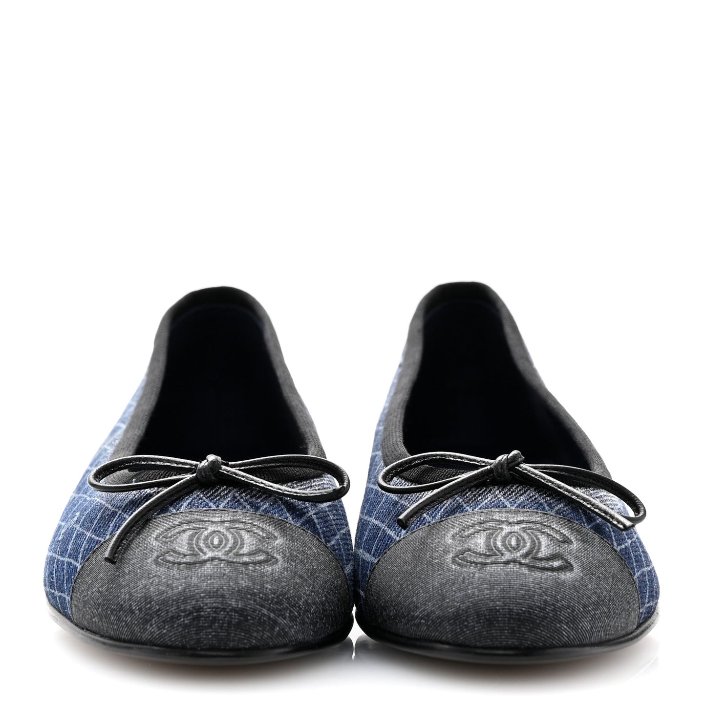 Denim Printed Quilt CC Cap Toe Ballerina Flats 36 Navy Blue Dark Grey