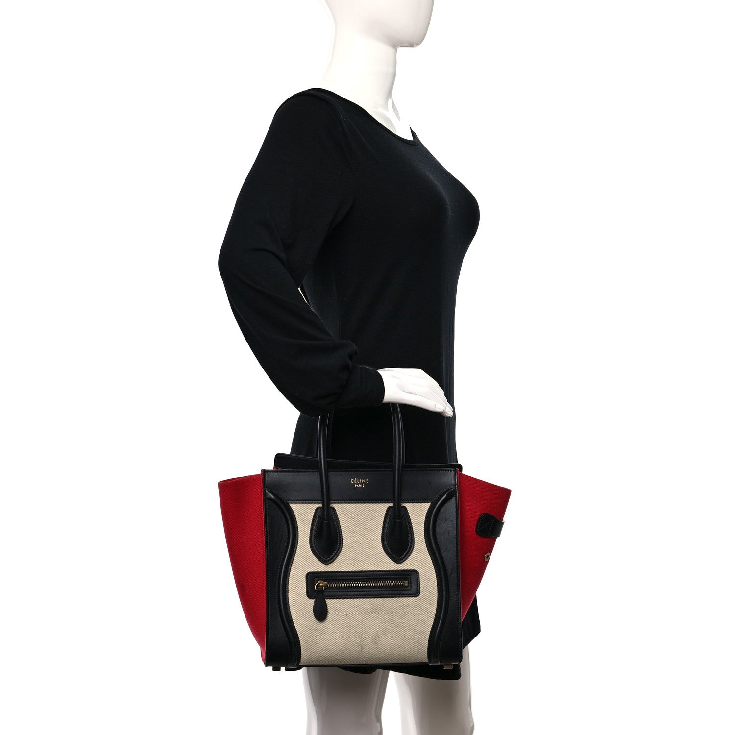 Celine Canvas Smooth Calfskin Micro Tri-Color Luggage Carmin 3 of 11