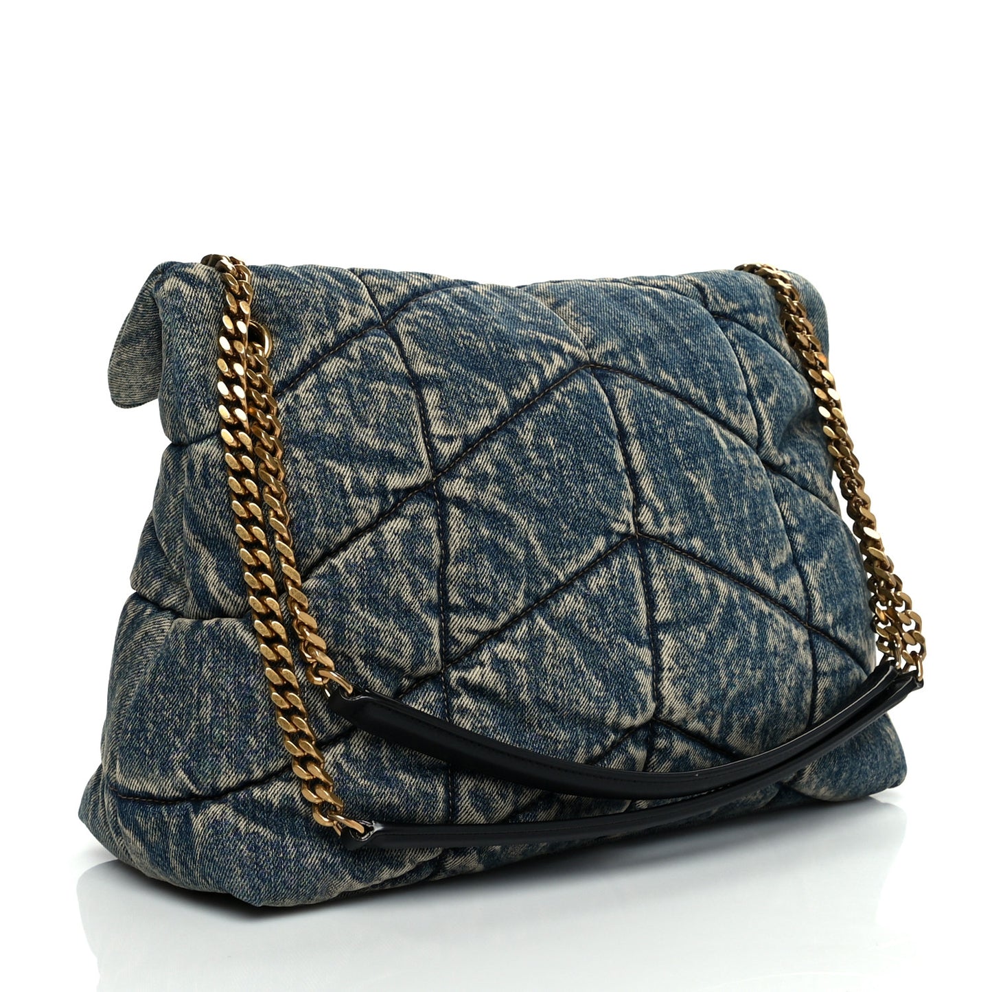 Denim Quilted Medium Loulou Puffer Monogram Chain Satchel Blue Black