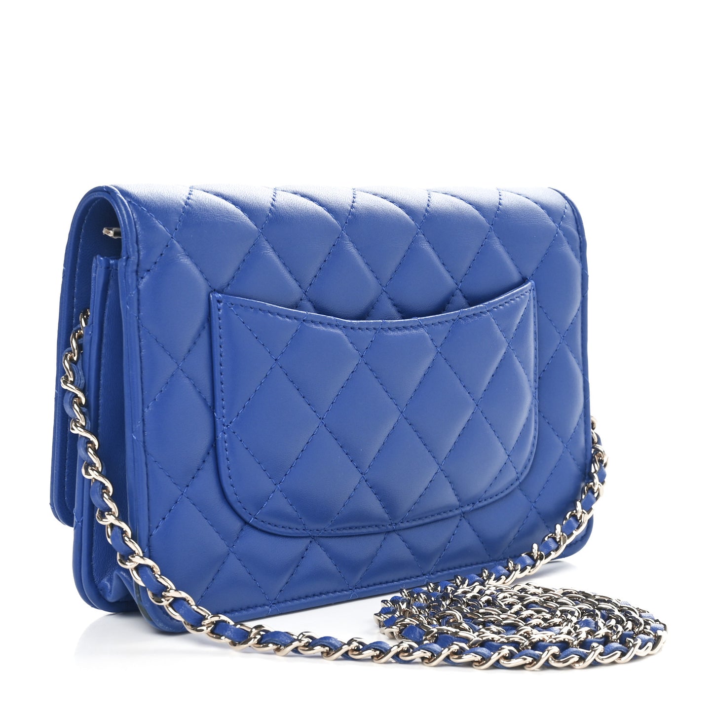 Lambskin Quilted Wallet On Chain WOC Blue