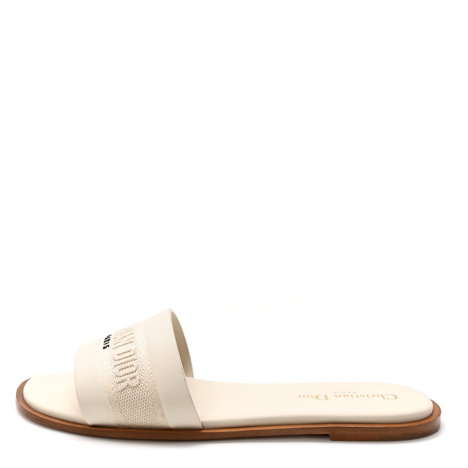 Christian Dior Calfskin Canvas Embroidered Dway Flat Slide Sandals