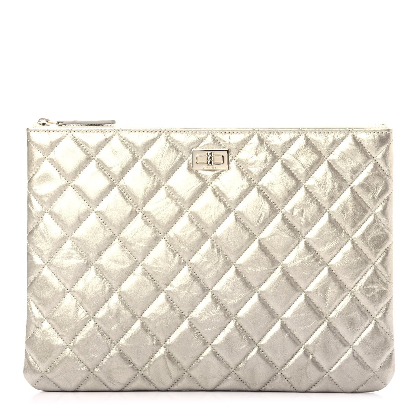Metallic Aged Calfskin Quilted Medium 2.55 Reissue Cosmetic Case Gold