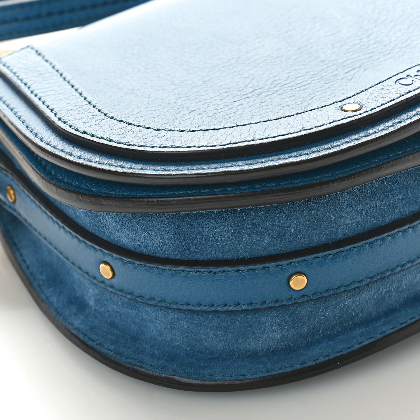 Calfskin Suede Small Nile Bracelet Bag Vinyl Blue