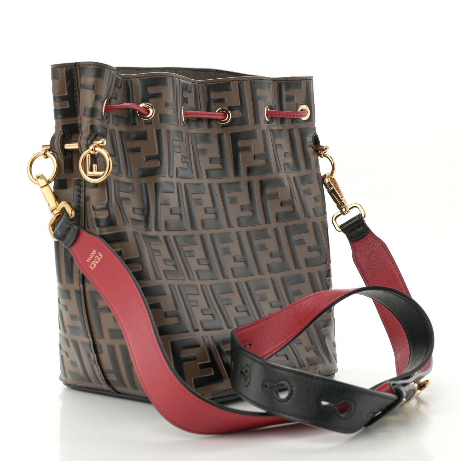 Fendi Vitello Grace F is Fendi Bi-Color FF 1974 Embossed Grande Mon Tresor Bucket Bag Maya Black Fragola 3 of 11