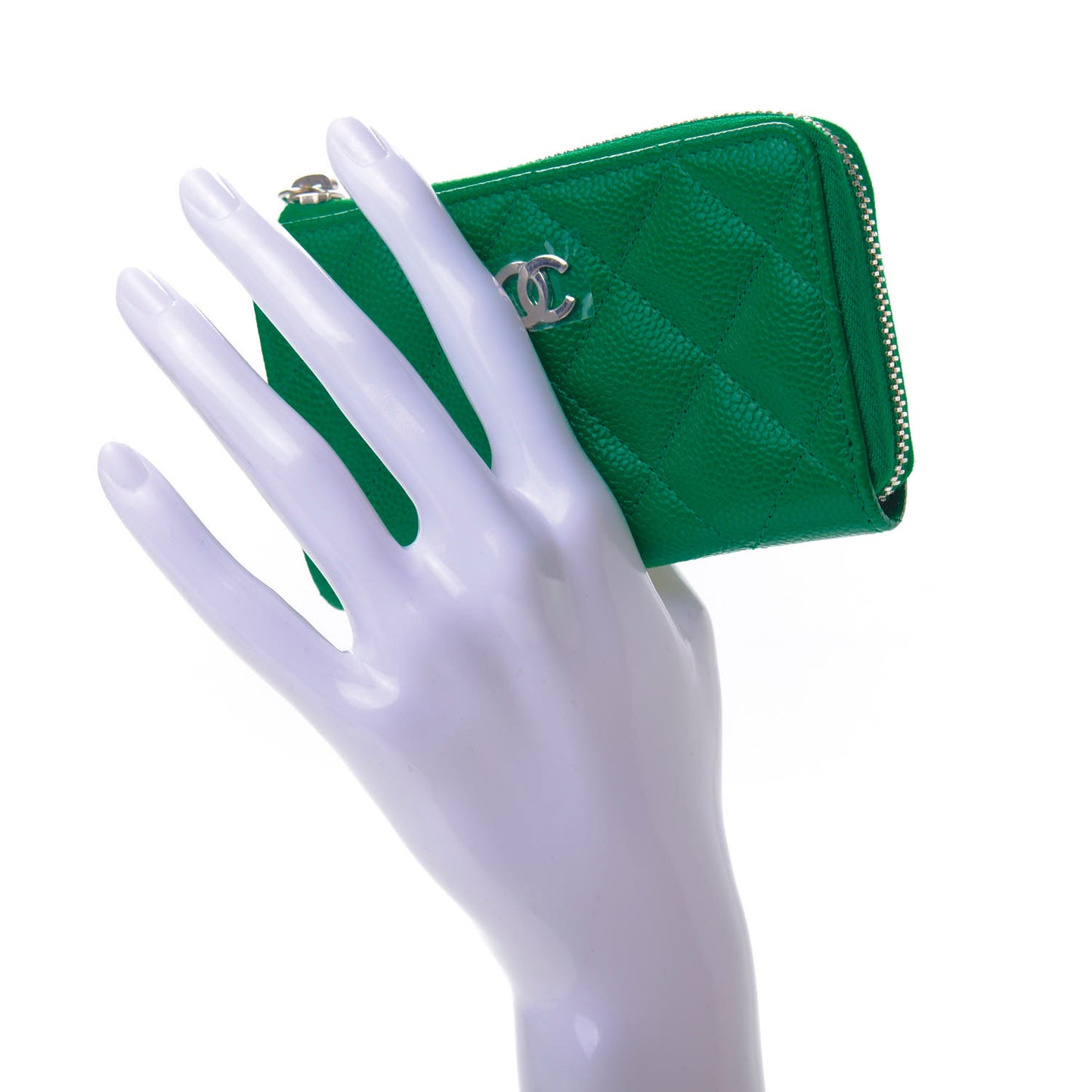 Caviar Quilted Zipped Key Holder Case Green