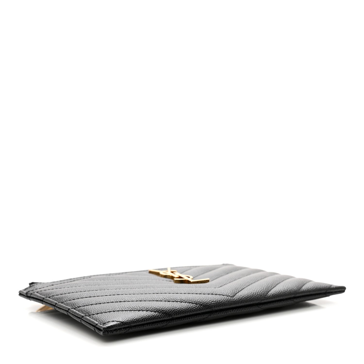 Saint Laurent Grain De Poudre Chevron Monogram Bill Pouch Black 5 of 8