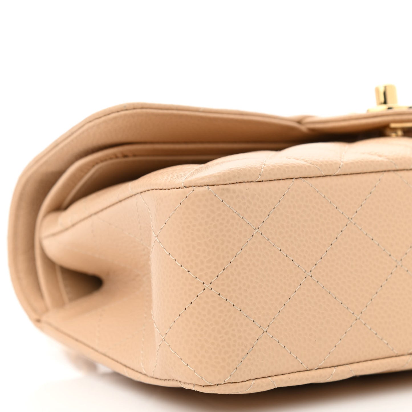 Caviar Quilted Small Double Flap Beige
