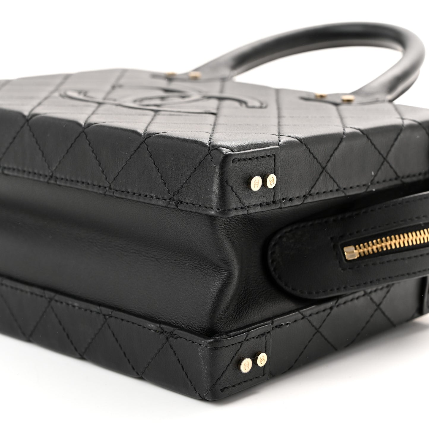 Calfskin Quilted Studded Square Vanity Case Black