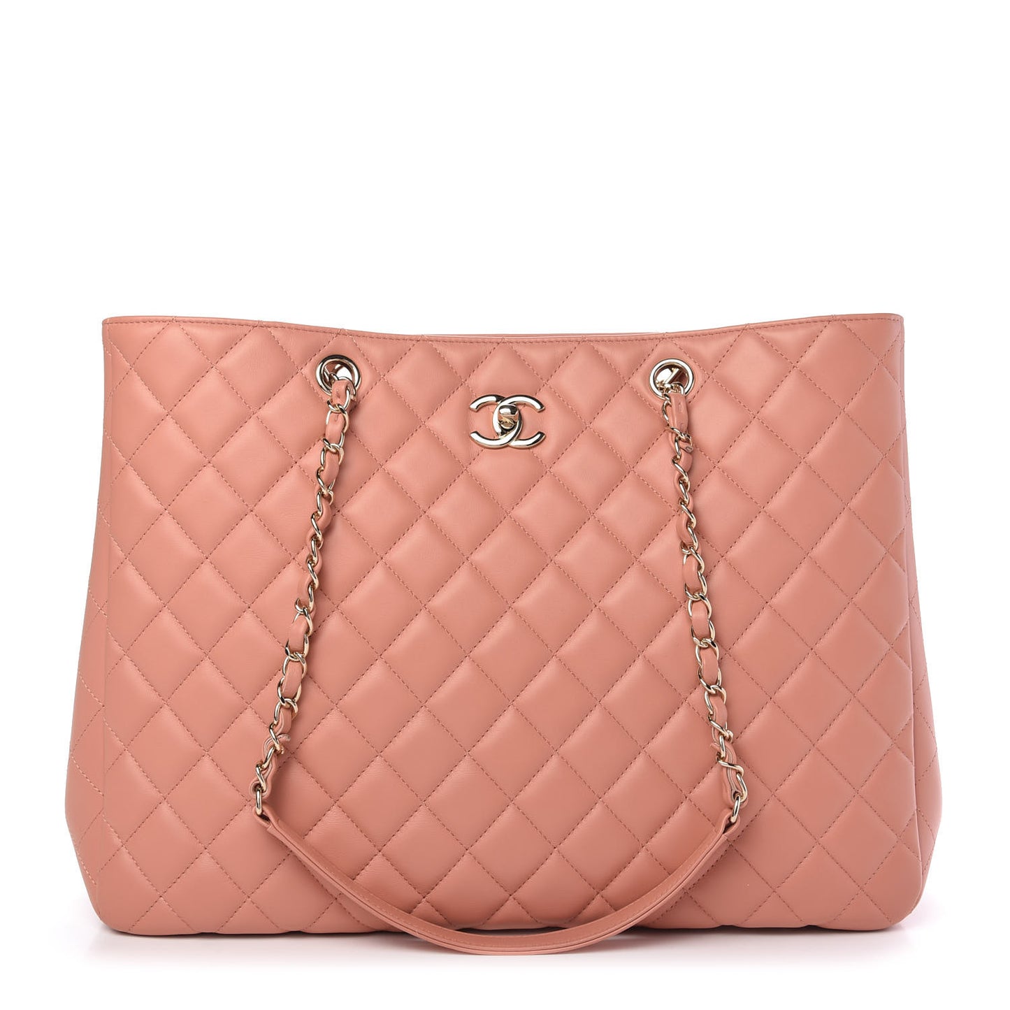 Calfskin Quilted Large CC Shopping Tote Light Pink
