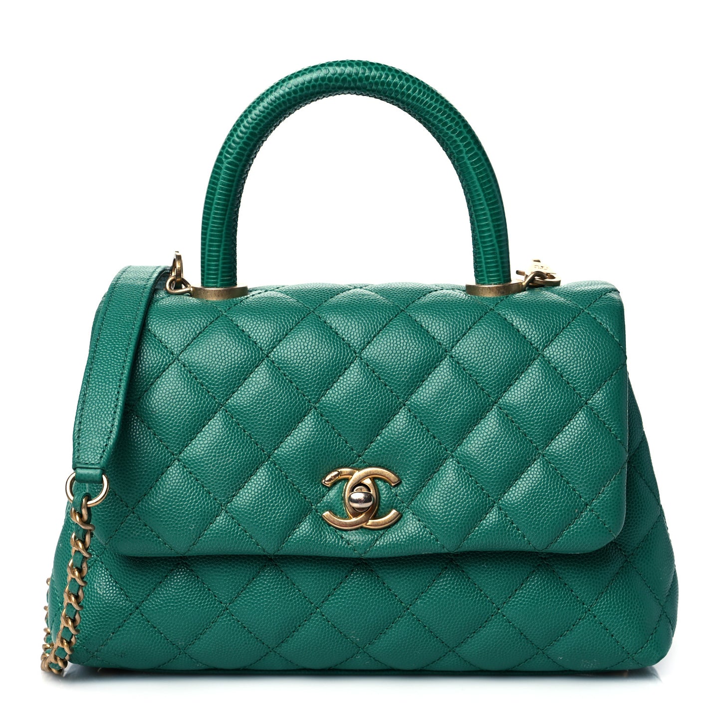 Caviar Lizard Quilted Mini Coco Handle Flap Green