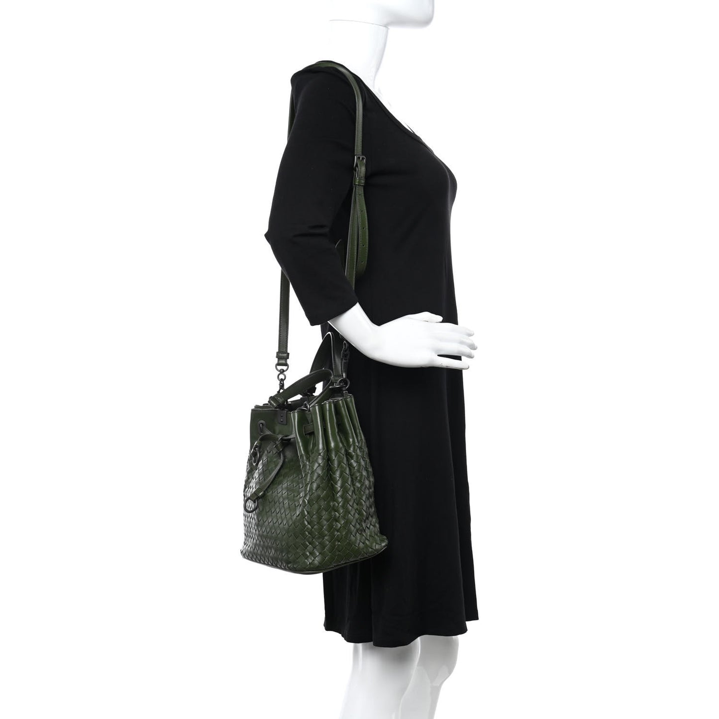 Nappa Intrecciato Drawstring Bucket Bag Moss