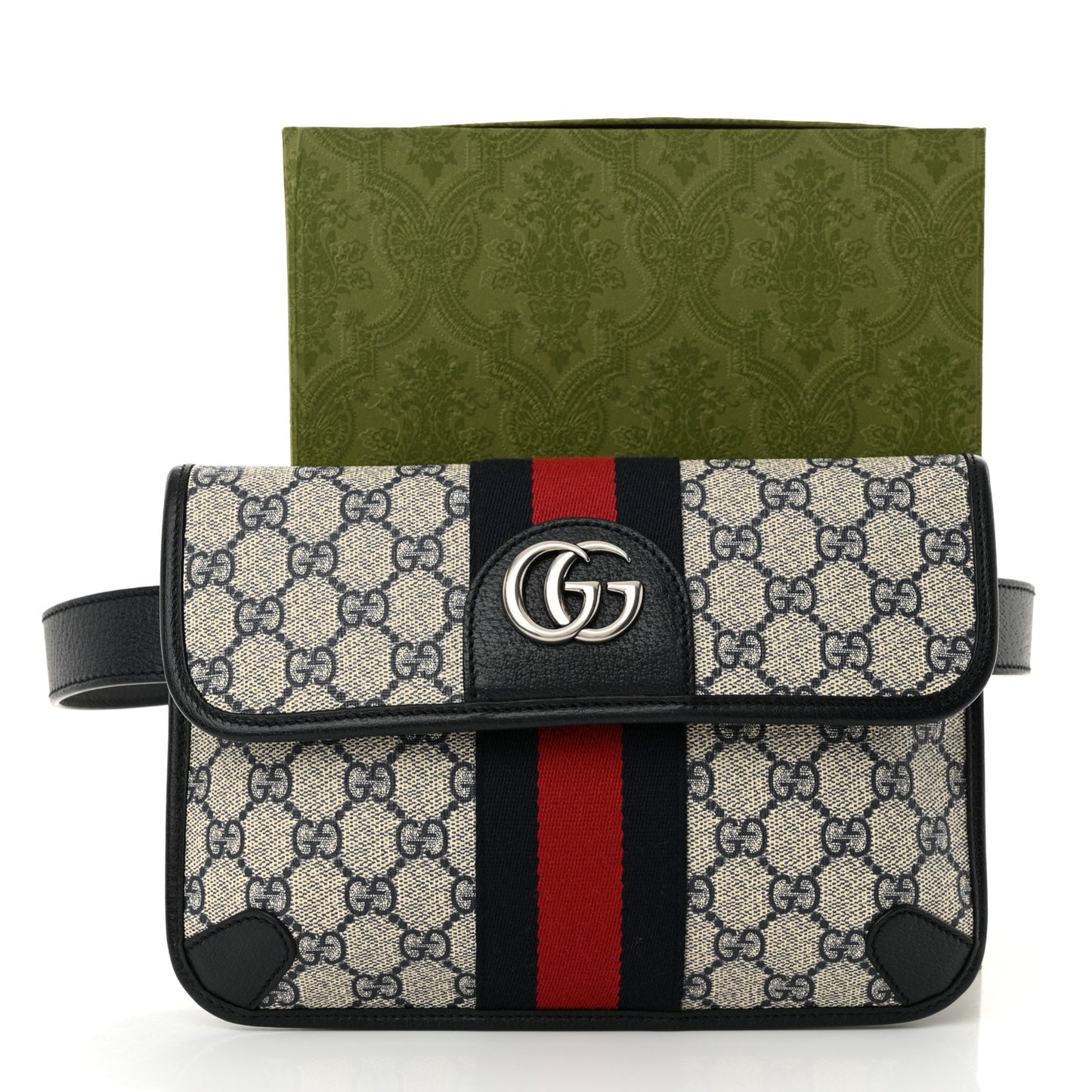 GG Supreme Monogram Web Small Ophidia Belt Bag 100 40 Beige Navy