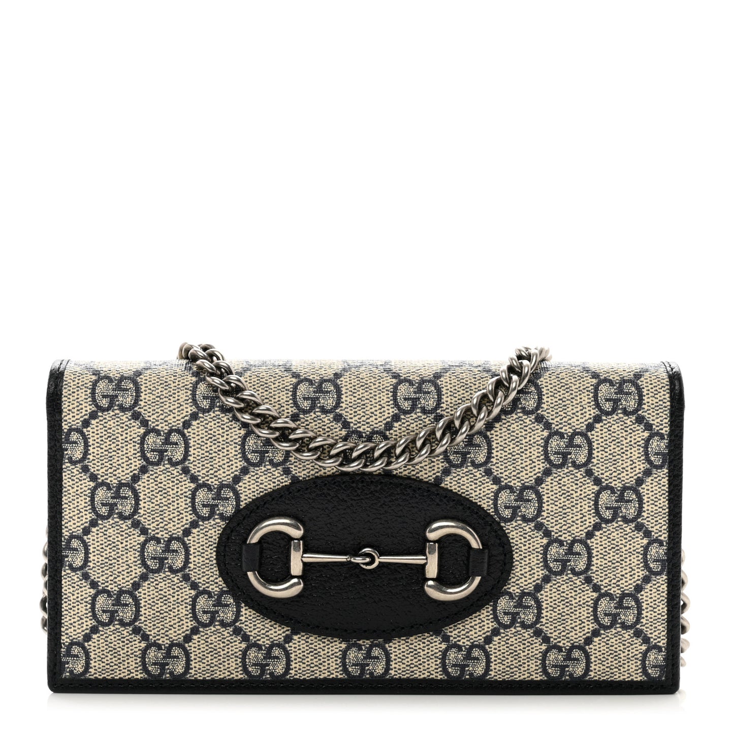 GG Supreme Monogram Azalea Calfskin Horsebit 1955 Wallet On Chain Beige Blue