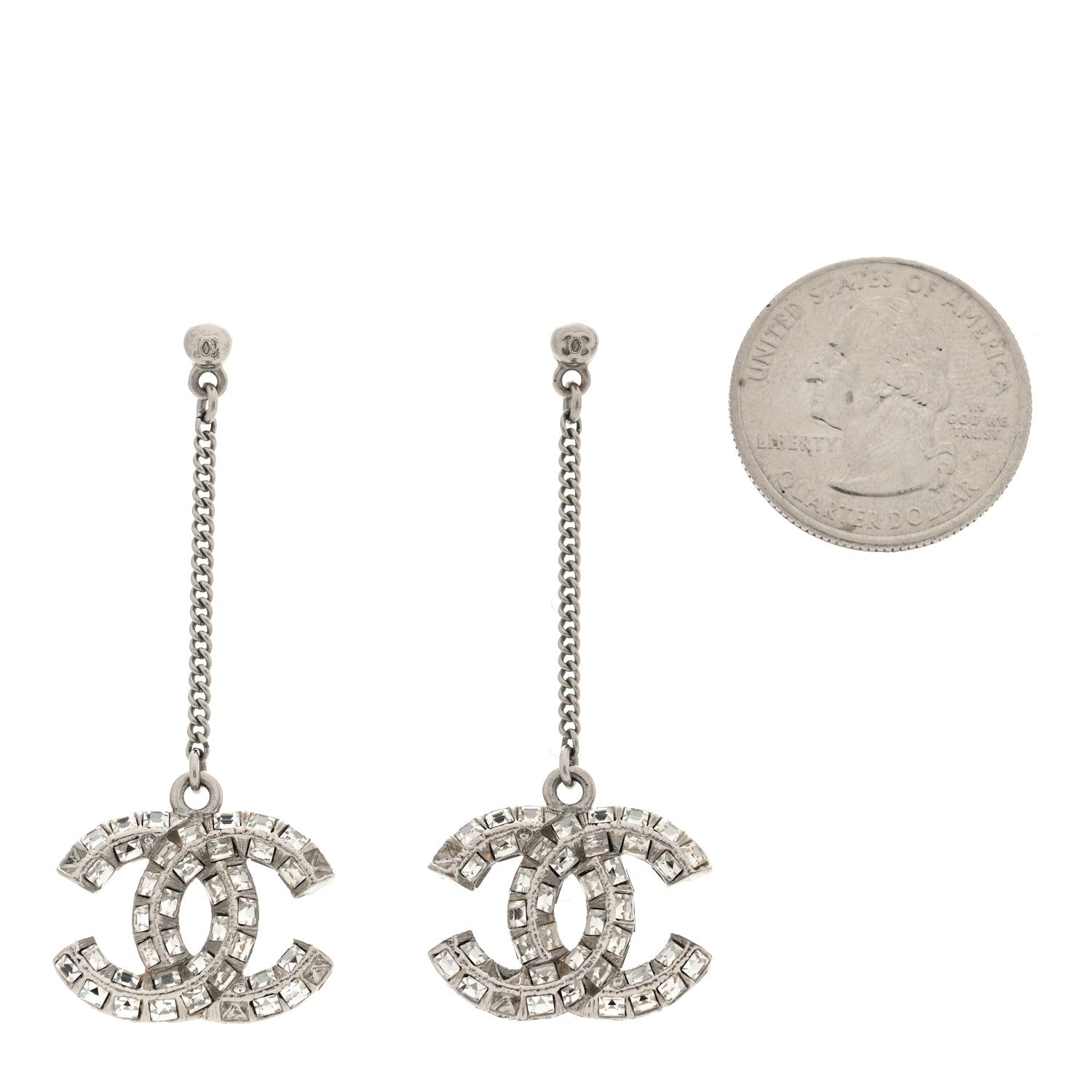 Chanel Baguette Crystal CC Drop Earrings Silver 2 of 4