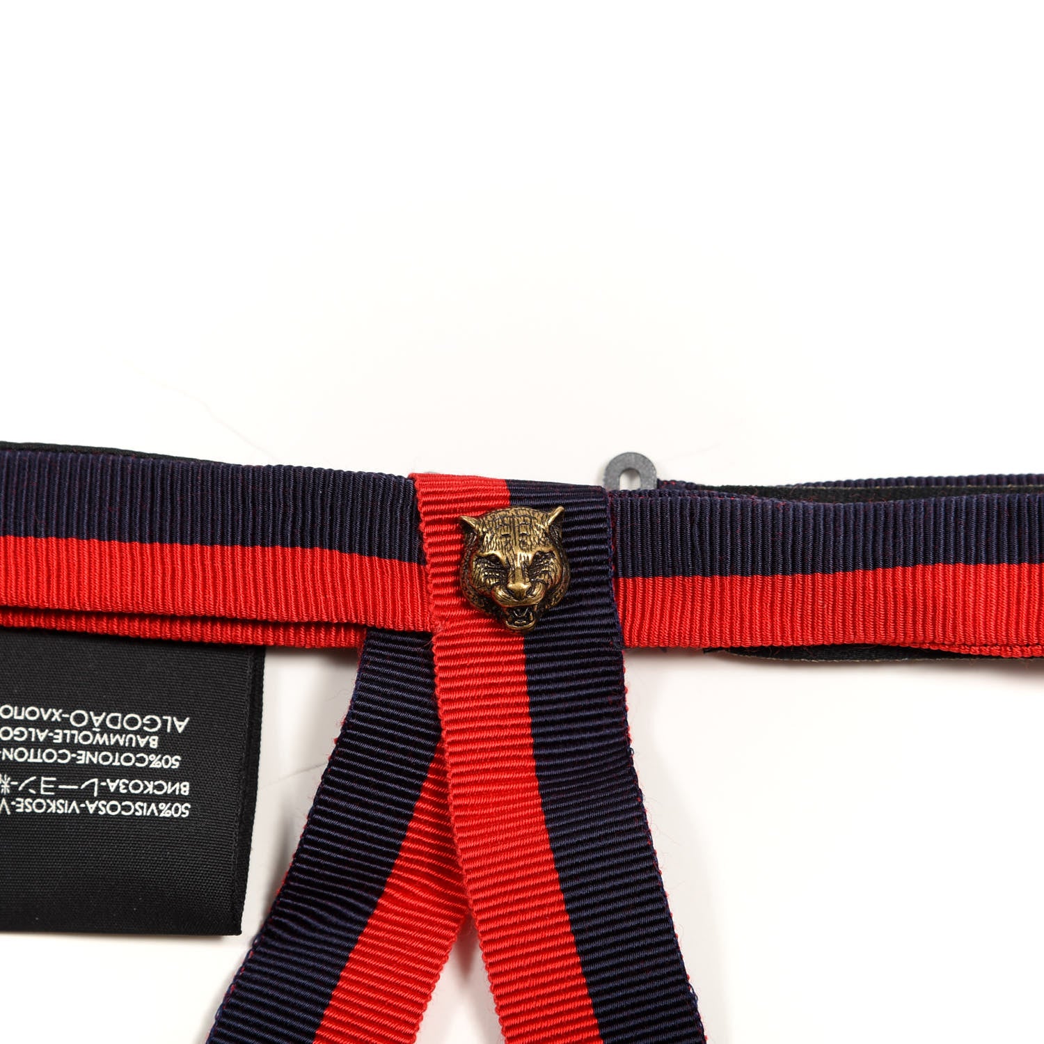 Gucci Grosgrain Web Feline Neck Bow Blue Red 3 of 5