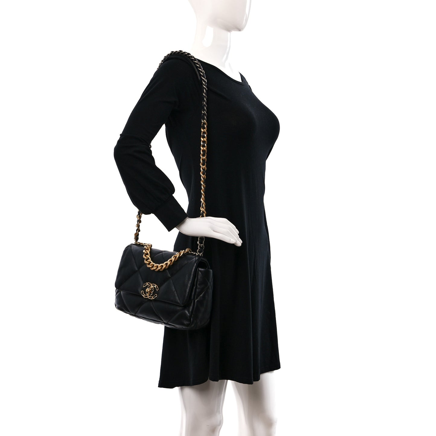 Lambskin Quilted Medium Chanel 19 Flap Black