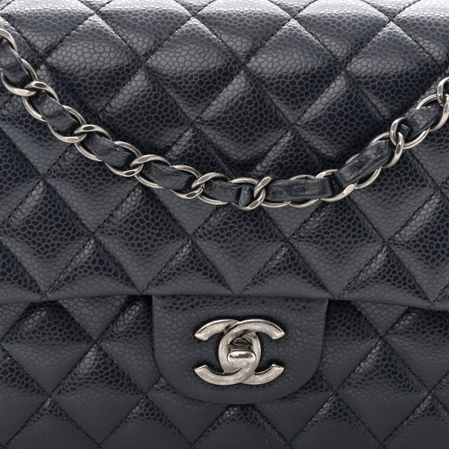 Caviar Quilted Medium Double Flap Navy