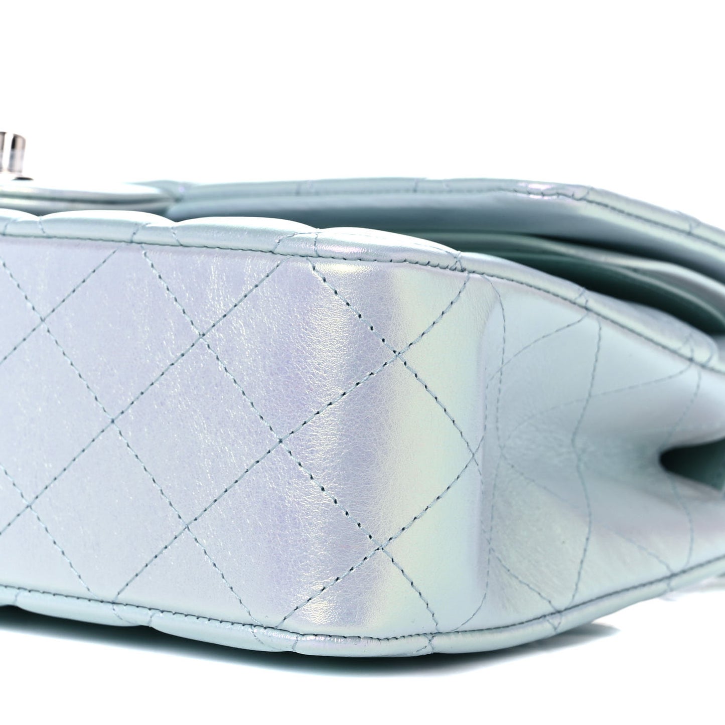 Iridescent Calfskin Quilted Medium Double Flap Light Blue