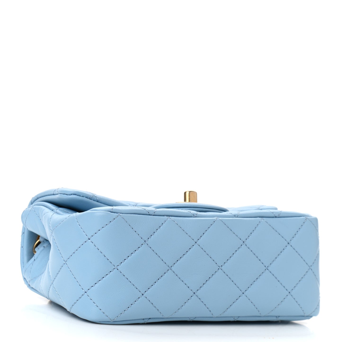 Lambskin Quilted Mini Pearl Crush Flap Light Blue