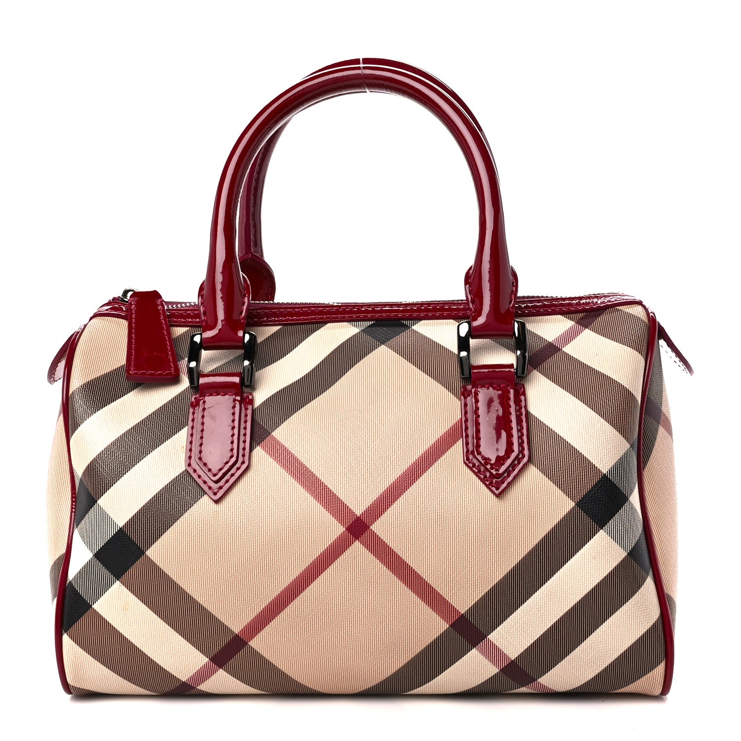 burberry walk in the rain bowler bag 2007 Burberry Patent Nova Check Chester Bowling Bag Raspberry Sorbet 1458207 – FASHIONPHILE