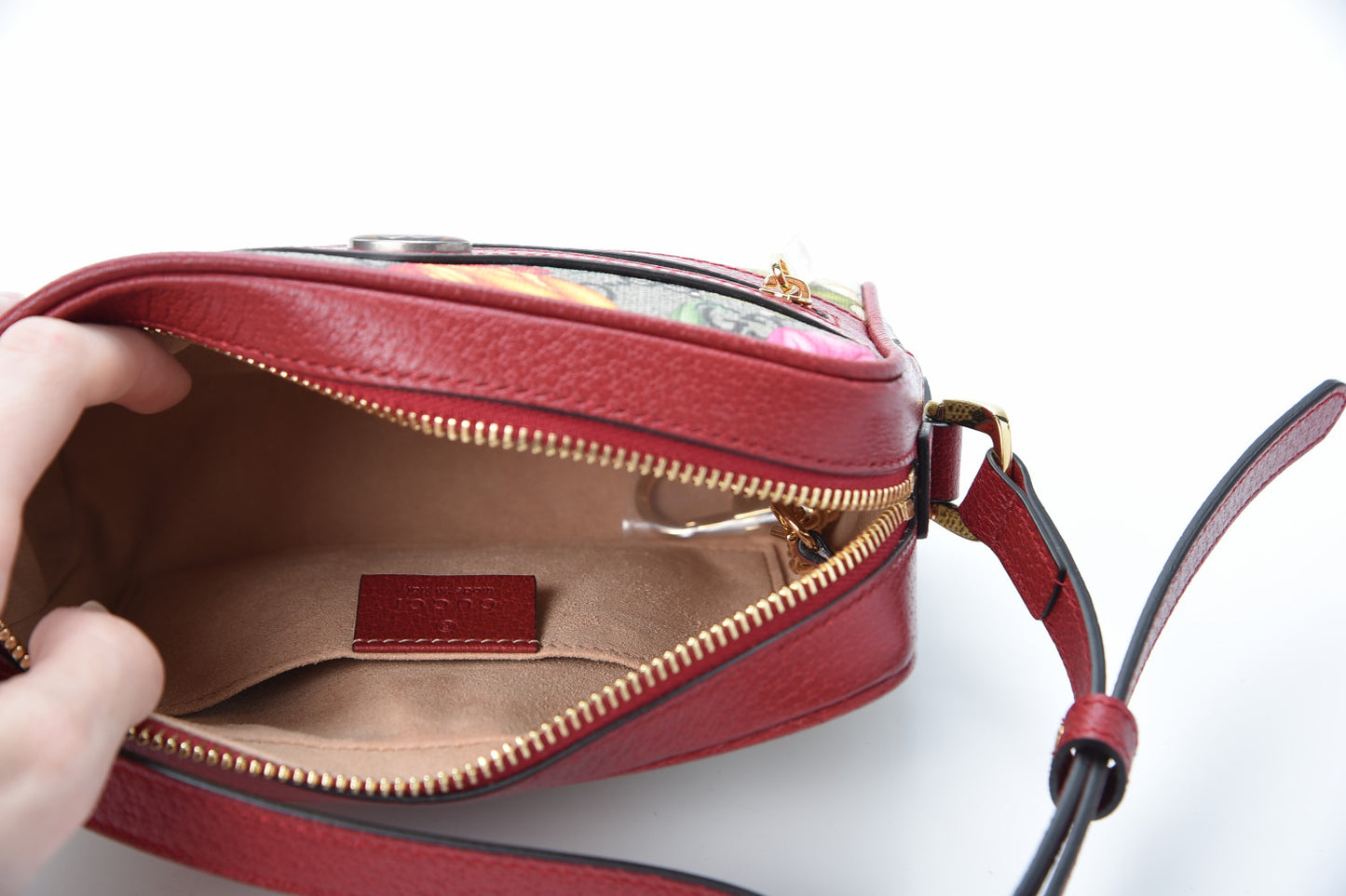 GG Supreme Monogram Flora Web Mini Ophidia Shoulder Bag Red
