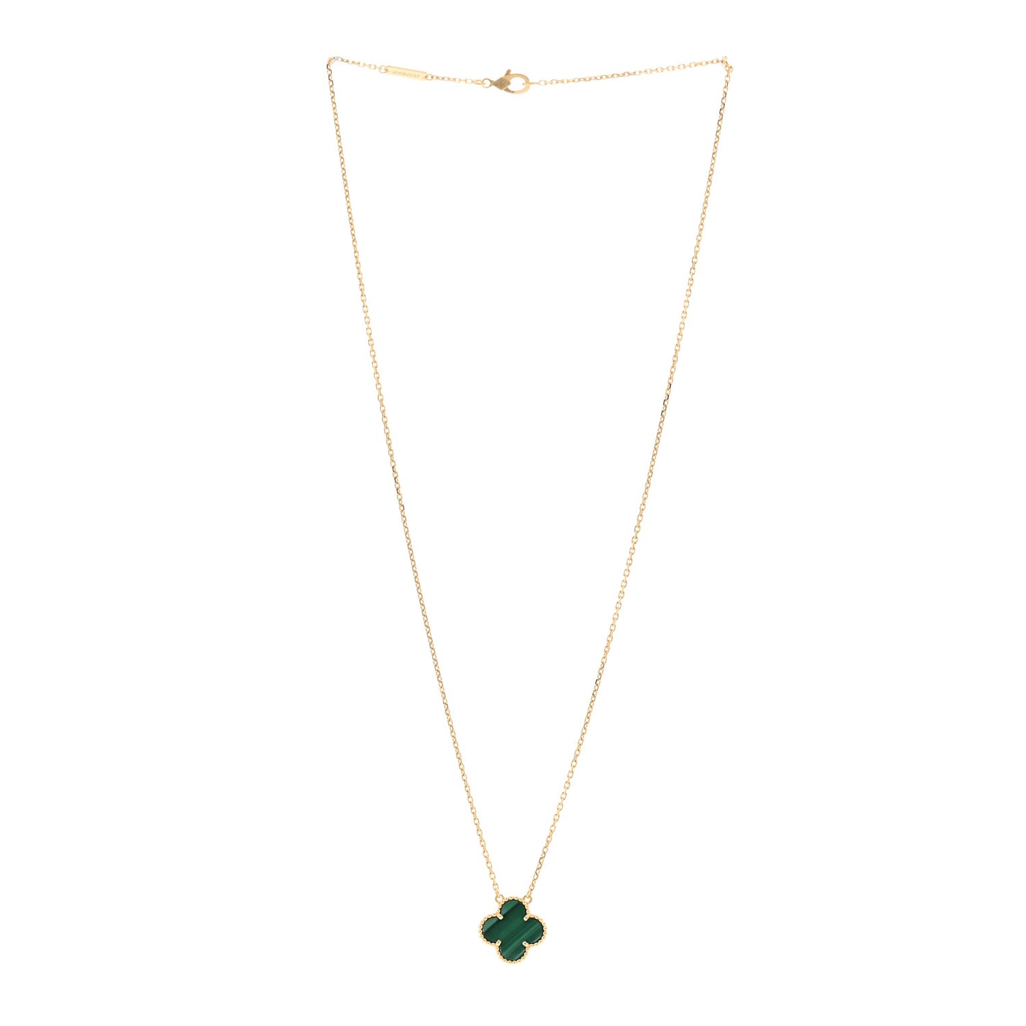 18K Yellow Gold Malachite Vintage Alhambra Pendant Necklace