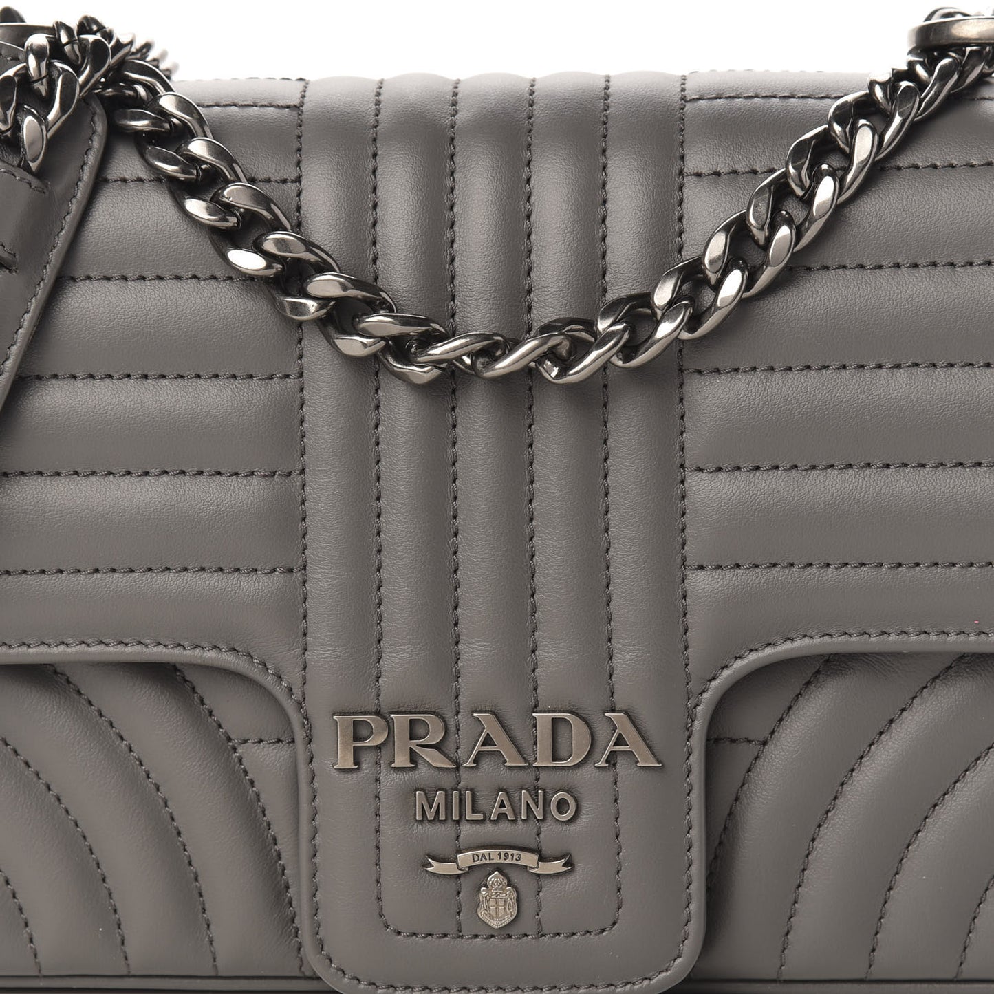 Soft Calfskin Impunture Diagramme Medium Chain Flap Shoulder Bag Mercurio