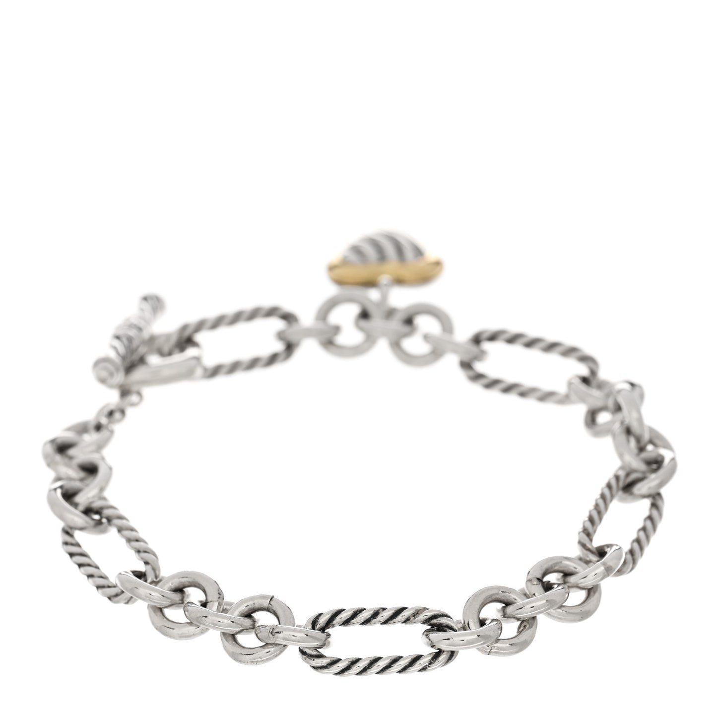 Sterling Silver 18k Yellow Gold Cable Heart Charm Bracelet