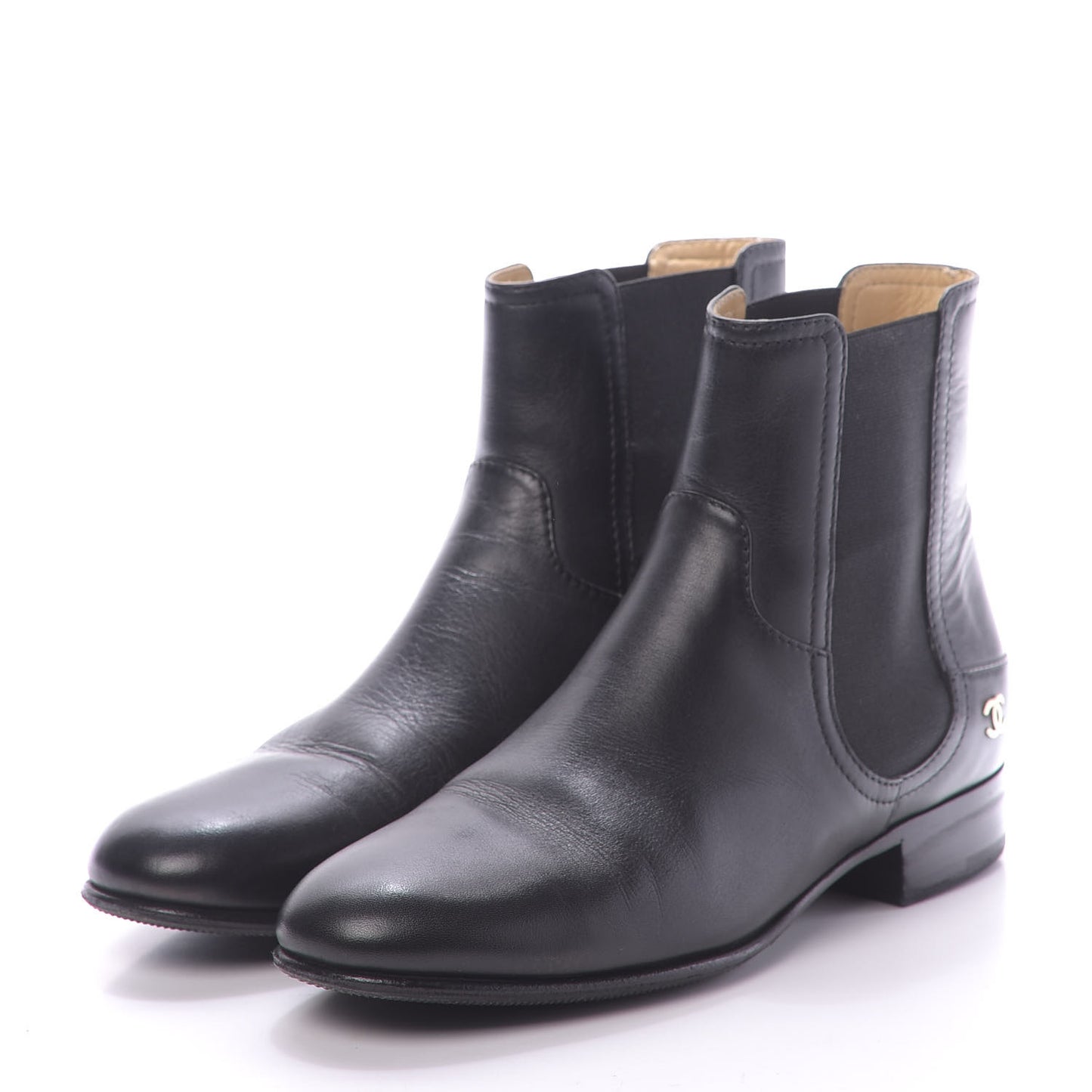 Calfskin Elastic Short Boots 39.5 Black