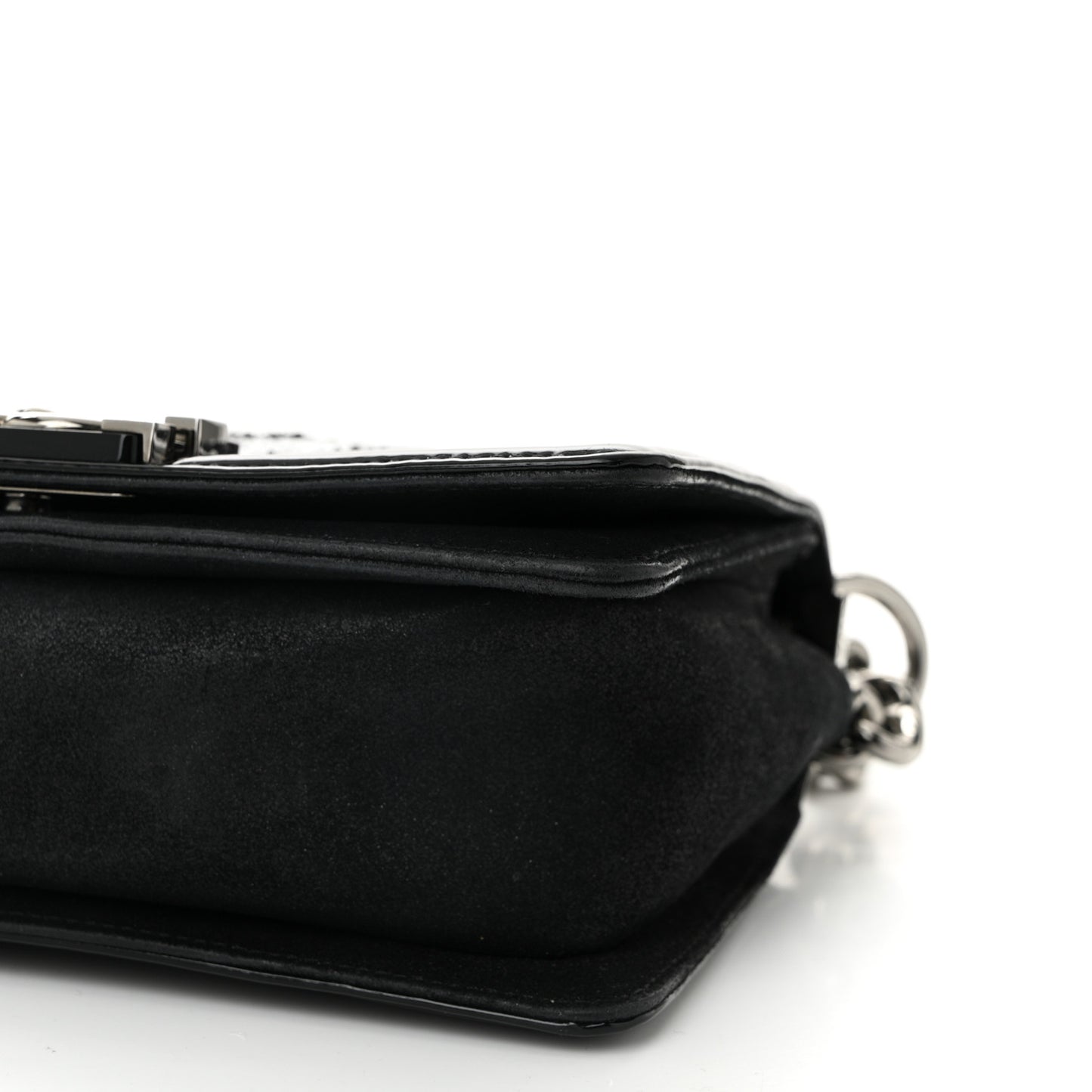 Patent Iridescent Calfskin Sequin Medium Boy Flap Bag Black